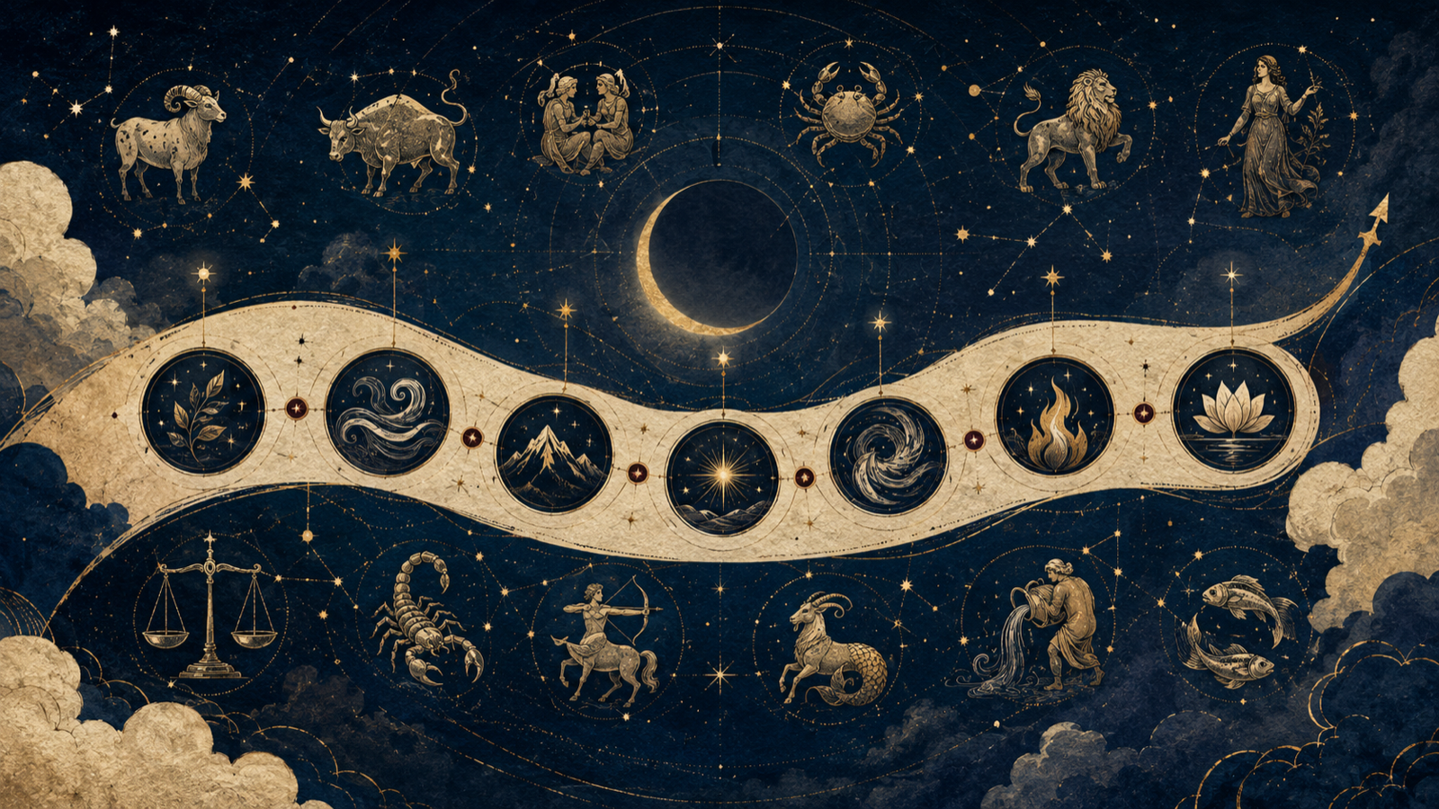 Un traseu ceresc ilustrat printre constelațiile zodiacului