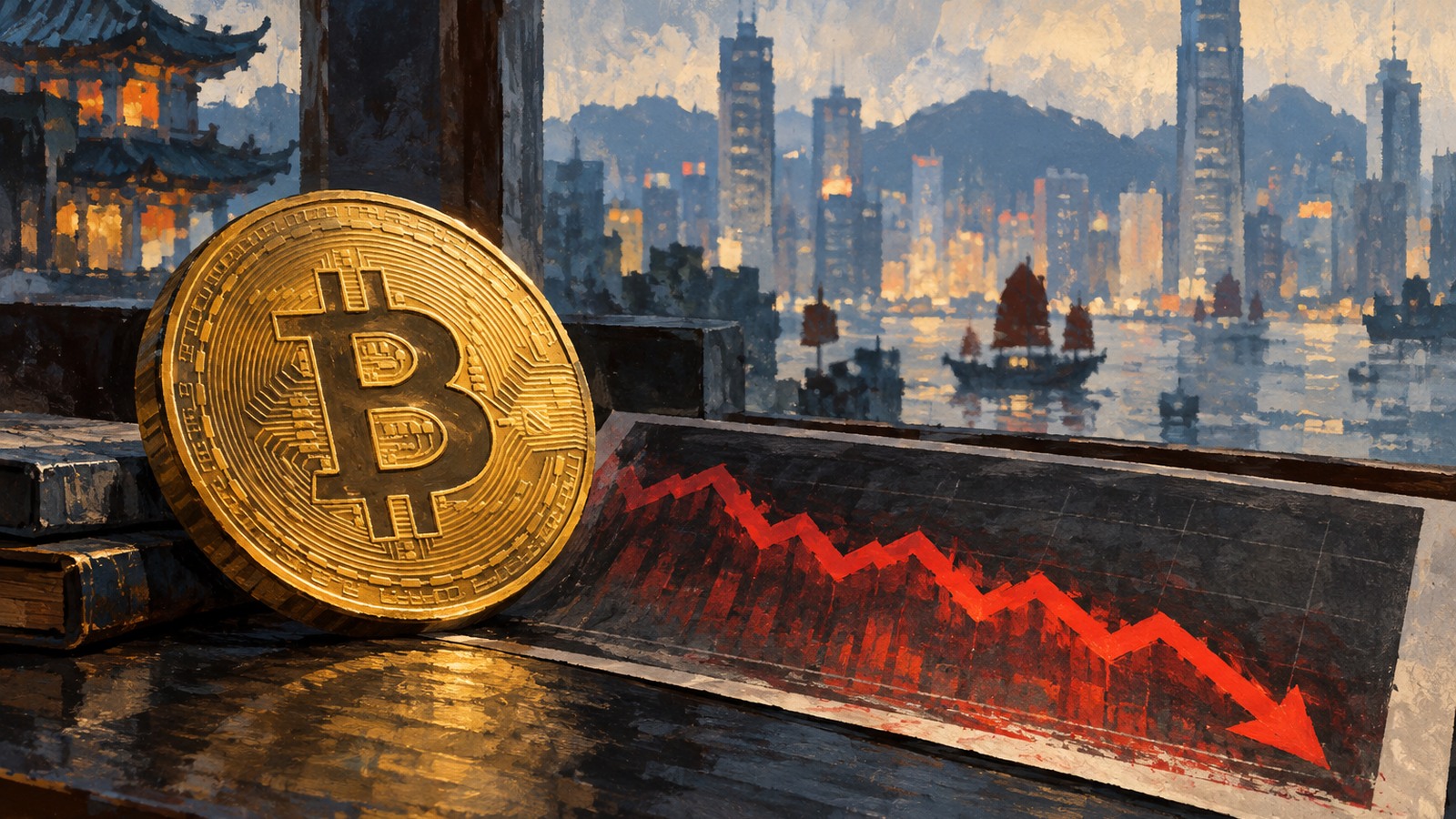 Ilustrație editorială originală despre Bitcoin a coborât sub 80.000 de dolari luni dimineață, înaintea ședinței Fed