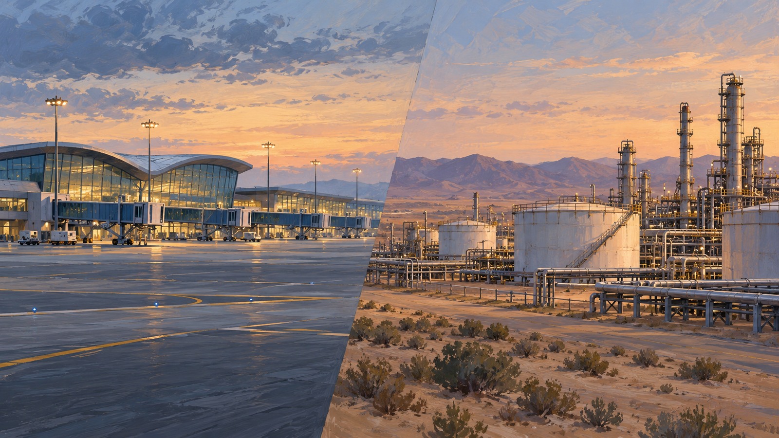 Ilustrație editorială originală despre Houthi revendică atacuri asupra aeroporturilor și instalațiilor petroliere saudite. Riadul raportează interceptări