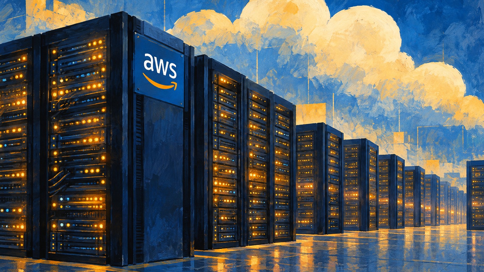 Ilustrație editorială originală despre Amazon spune că marile rezervări de capacitate AWS acoperă aproape tot anul 2027