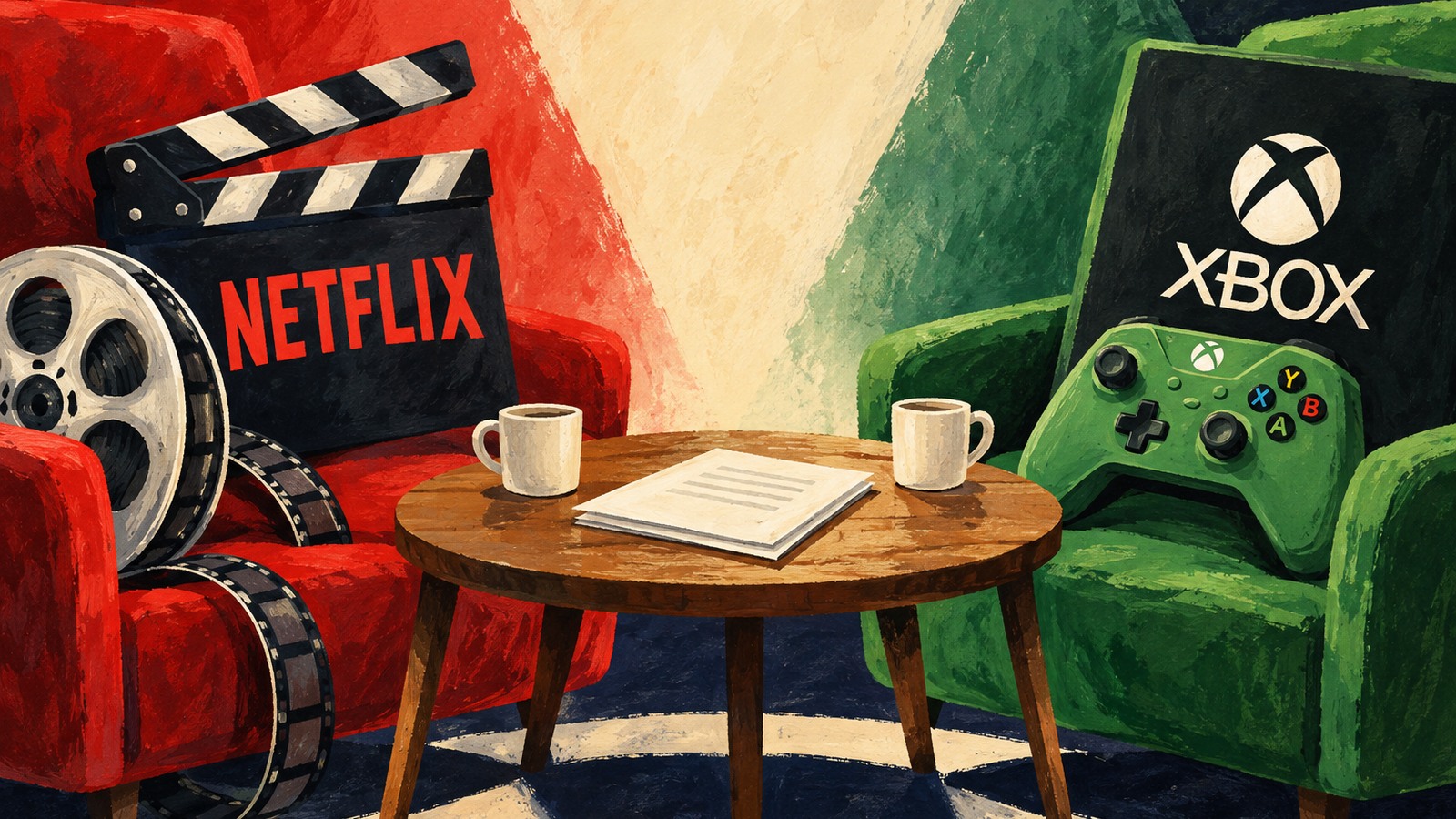 Ilustrație editorială originală despre Netflix și Xbox s-ar fi oprit la preț: 500 de milioane oferite, 800 cerute, potrivit Puck