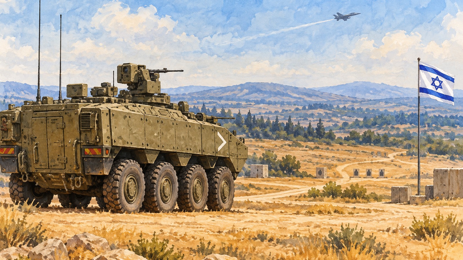 Ilustrație editorială originală despre Exercițiu militar în nordul și centrul Israelului. Armata spune că manevrele au fost planificate