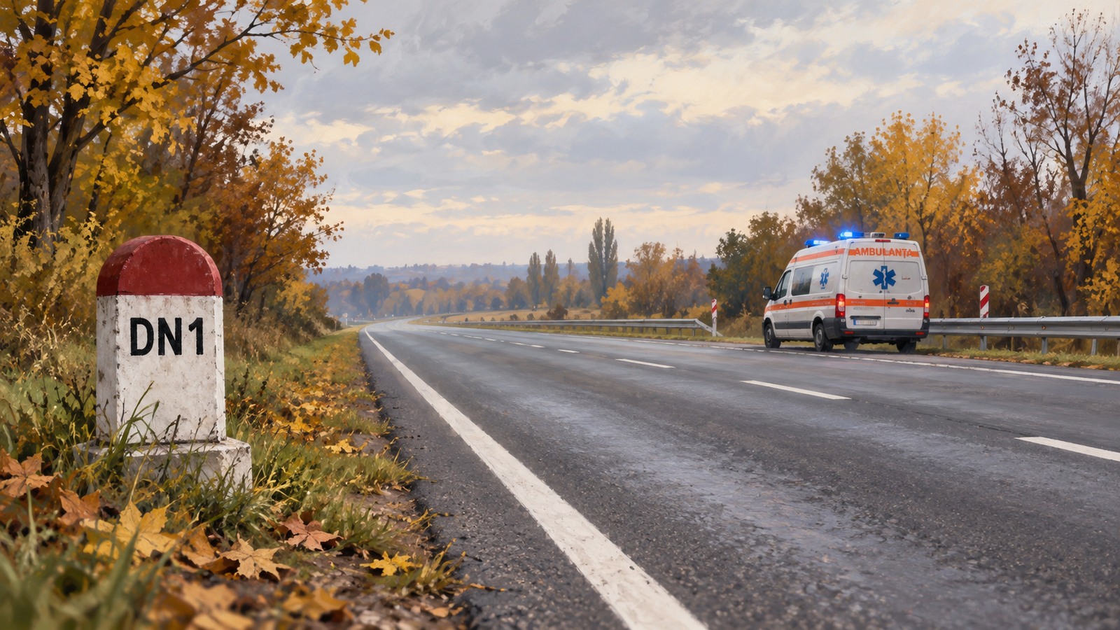 Ilustrație editorială originală despre Două persoane au ajuns la spital după accidentul dintre un autobuz și o autoutilitară, la Ciolpani