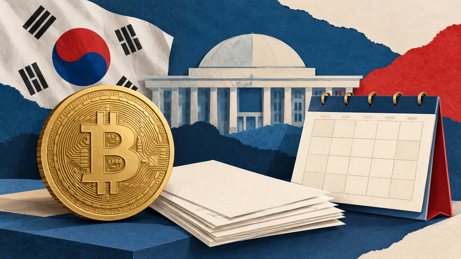 Ilustrație editorială originală despre Coreea de Sud discută încă o amânare a taxei pe câștigurile crypto, până în 2029