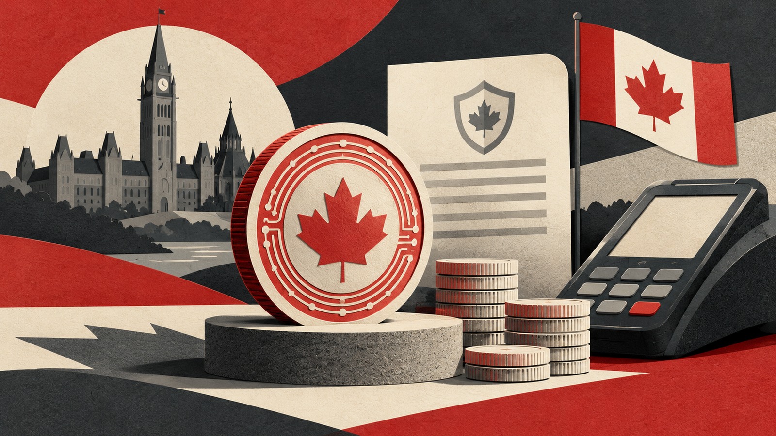 Ilustrație editorială originală despre Canada pregătește reguli pentru stablecoinuri: rezerve integrale, fără dobândă la sold