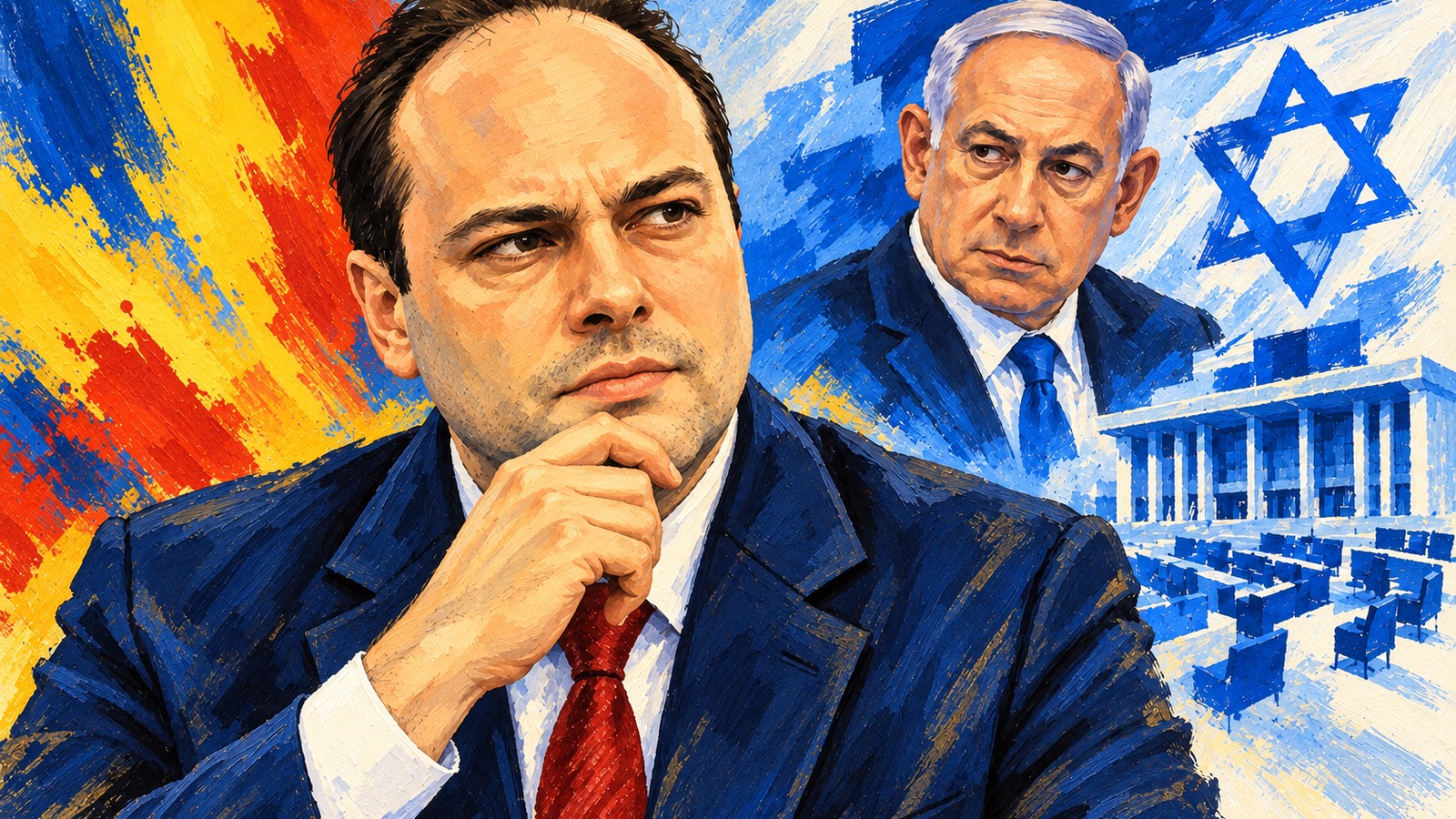 Ilustrație editorială originală despre Schwartz: alegeri tensionate în Israel, dar cooperarea cu România poate continua