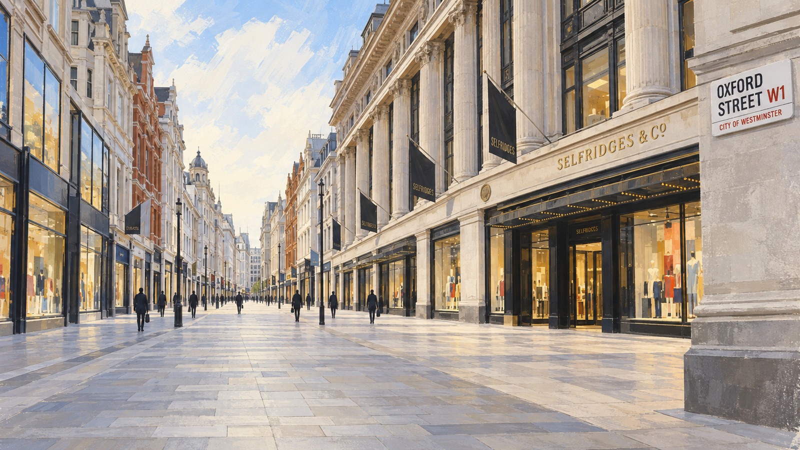 Ilustrație editorială originală despre Oxford Street face loc pietonilor: aproape un kilometru fără traficul obișnuit