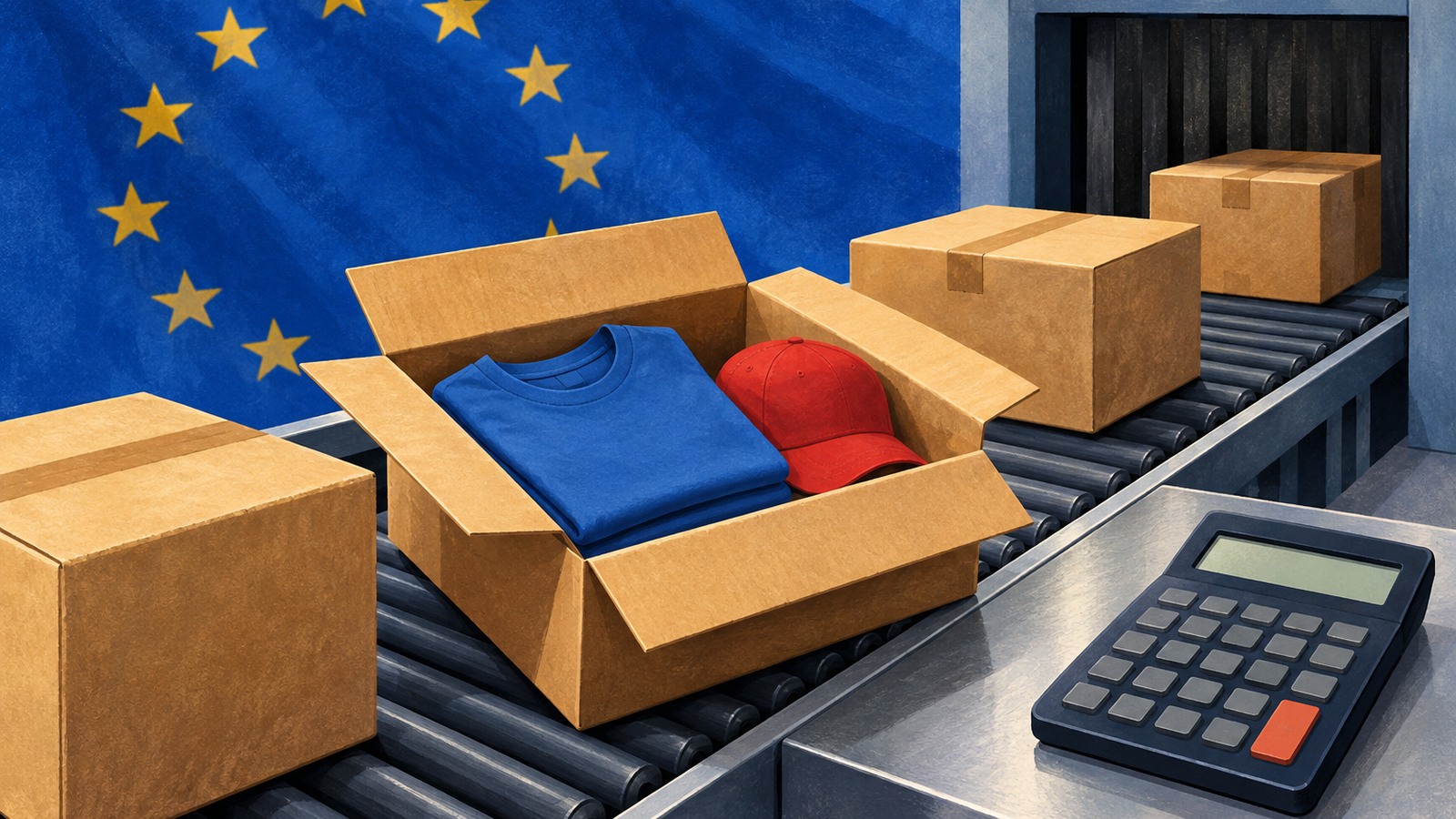 Ilustrație editorială originală despre Coletele din afara UE primesc o taxă de procesare de 2 euro: ce se schimbă din noiembrie