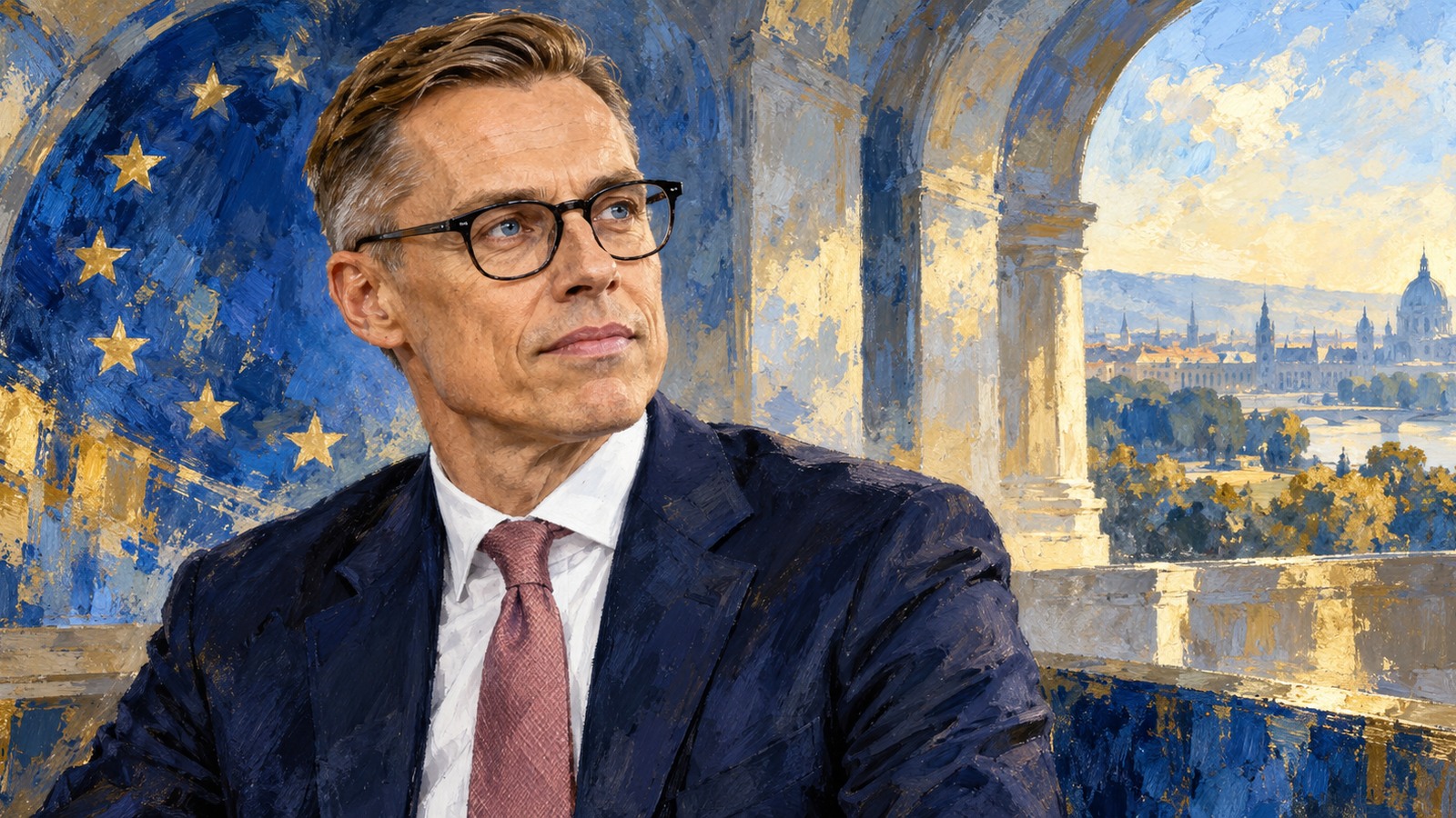 Ilustrație editorială originală despre Stubb cere securitate pentru Europa și refuză verdictul unui viitor sumbru