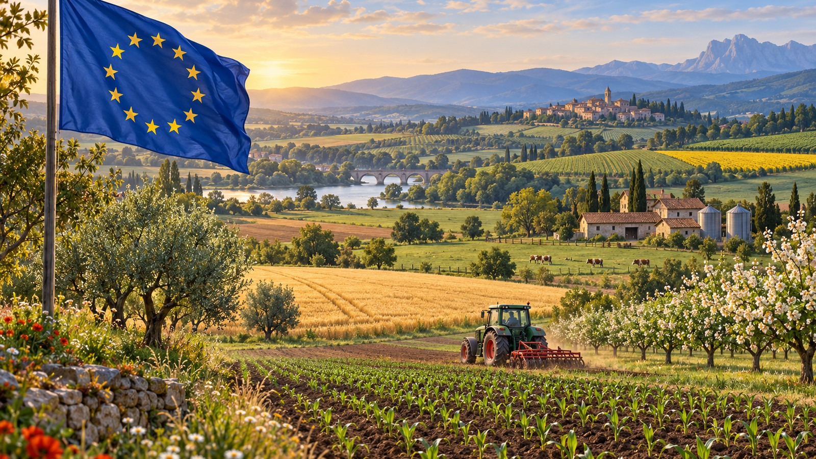 Ilustrație editorială originală despre Acord în Consiliul UE pentru viitoarea politică agricolă; banii rămân la negociere