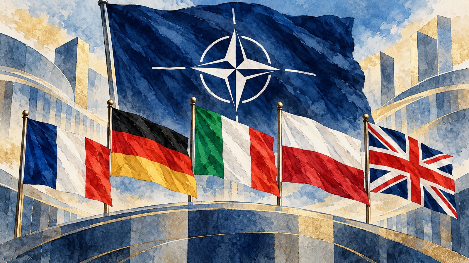 Ilustrație editorială originală despre Cinci state europene vor mai multă responsabilitate în NATO, cu SUA alături