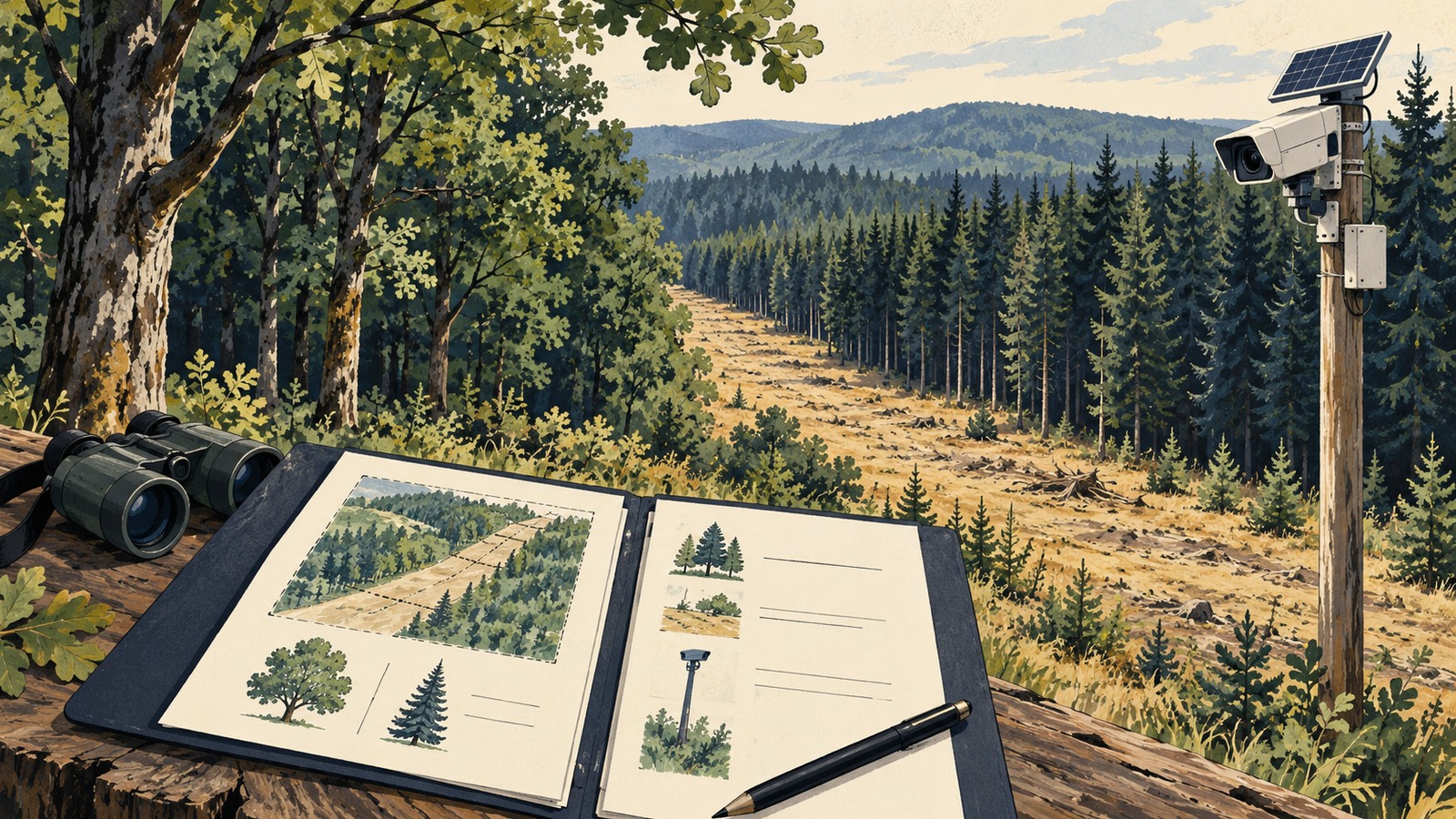 Ilustrație editorială originală despre Ministerul Mediului propune reguli noi pentru prevenirea incendiilor de pădure