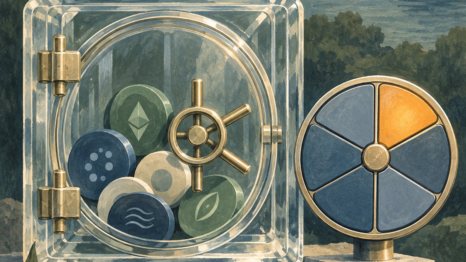 Ilustrație editorială originală despre S&P introduce o evaluare a riscurilor pentru fondurile crypto de tip vault