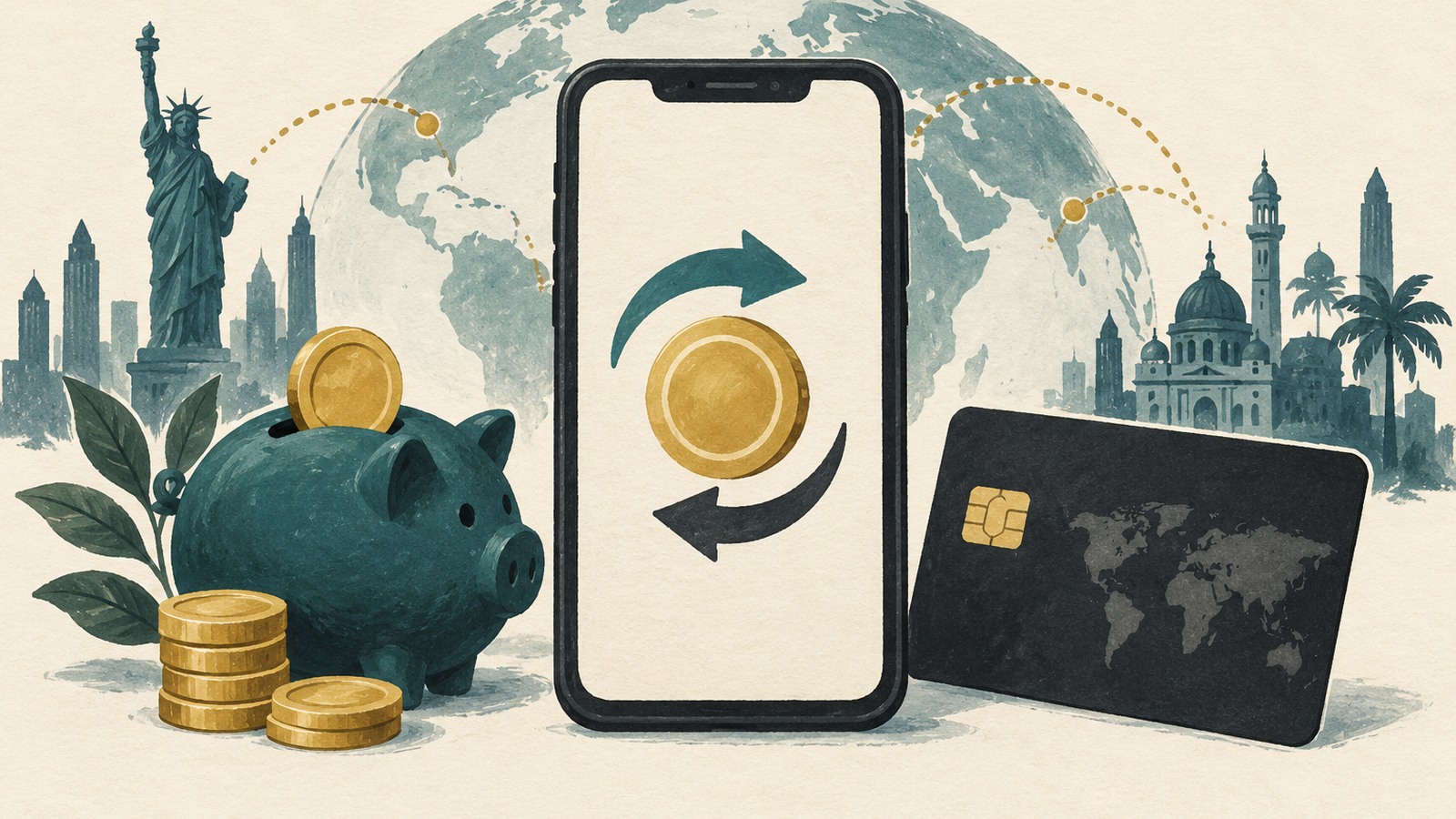Ilustrație editorială originală despre OKX Money propune plăți cu stablecoin; randamentul afișat are condiții