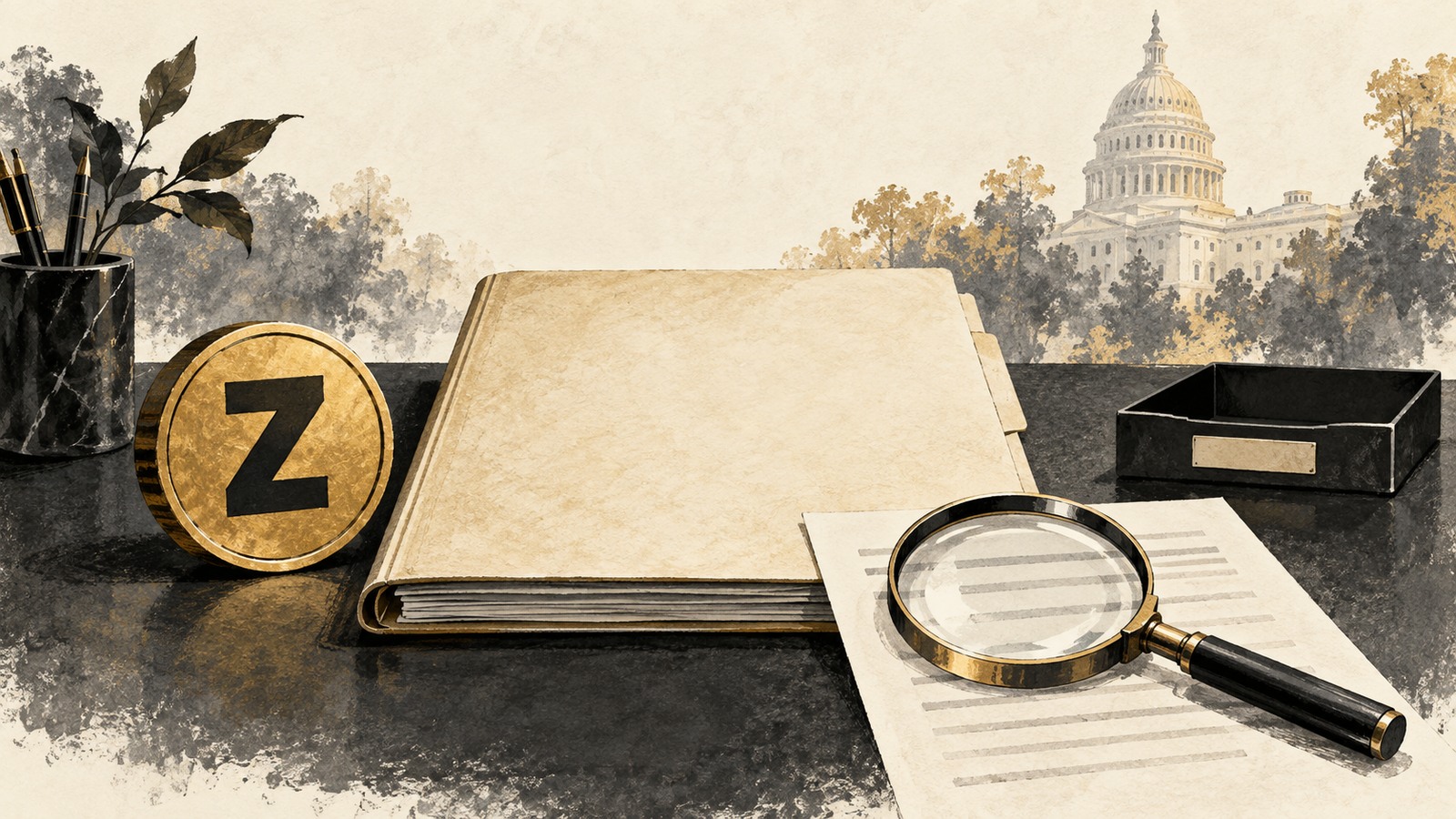 Ilustrație editorială originală despre Winklevoss propune un ETF Zcash cu simbolul WINK; lansarea nu este confirmată