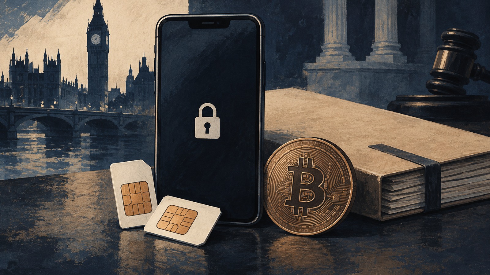 Ilustrație editorială originală despre Doi ani și șase luni de închisoare într-un dosar de fraudă crypto prin SIM-swap