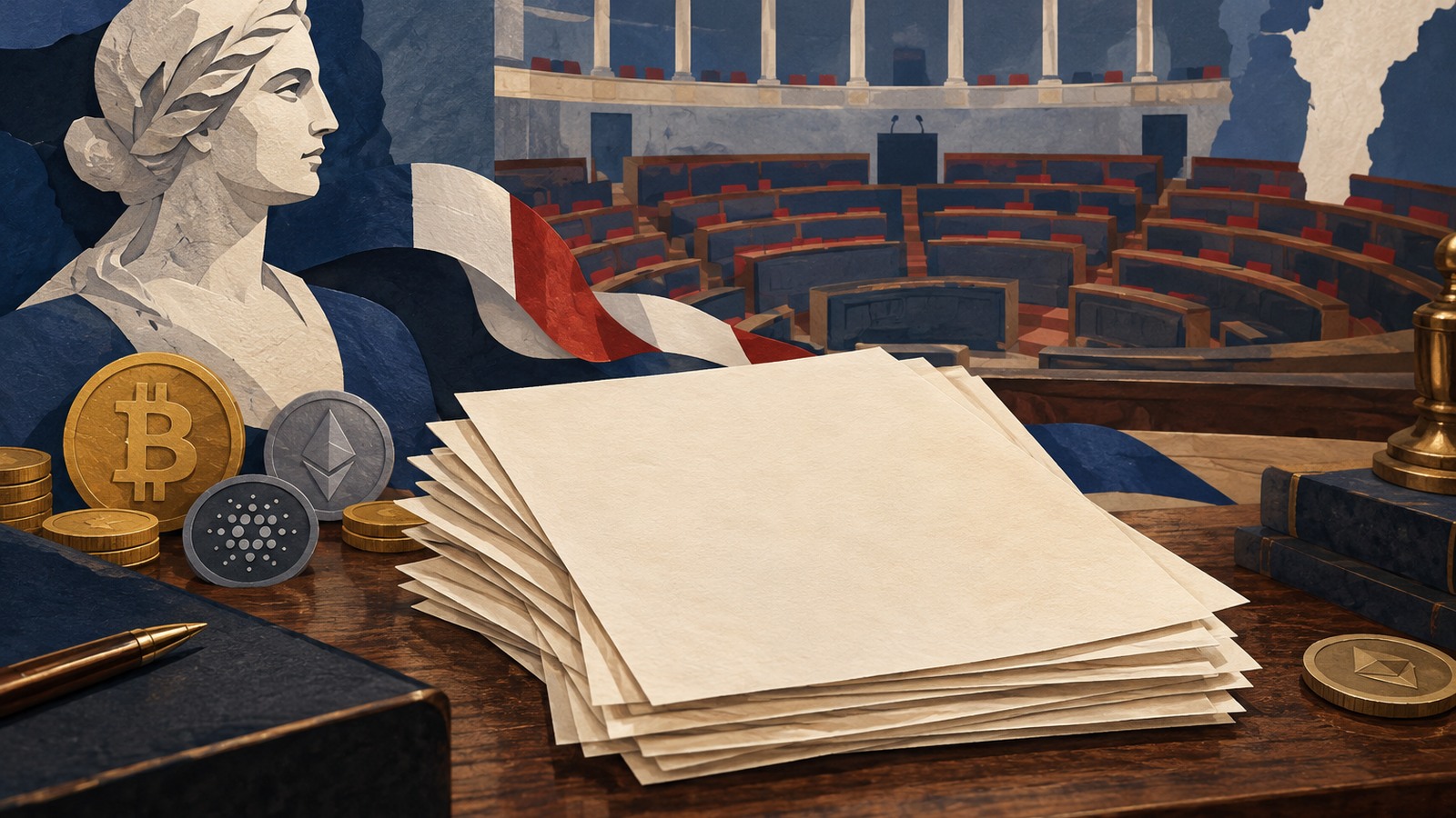 Ilustrație editorială originală despre Propunerile franceze privind taxarea crypto nu au devenit lege