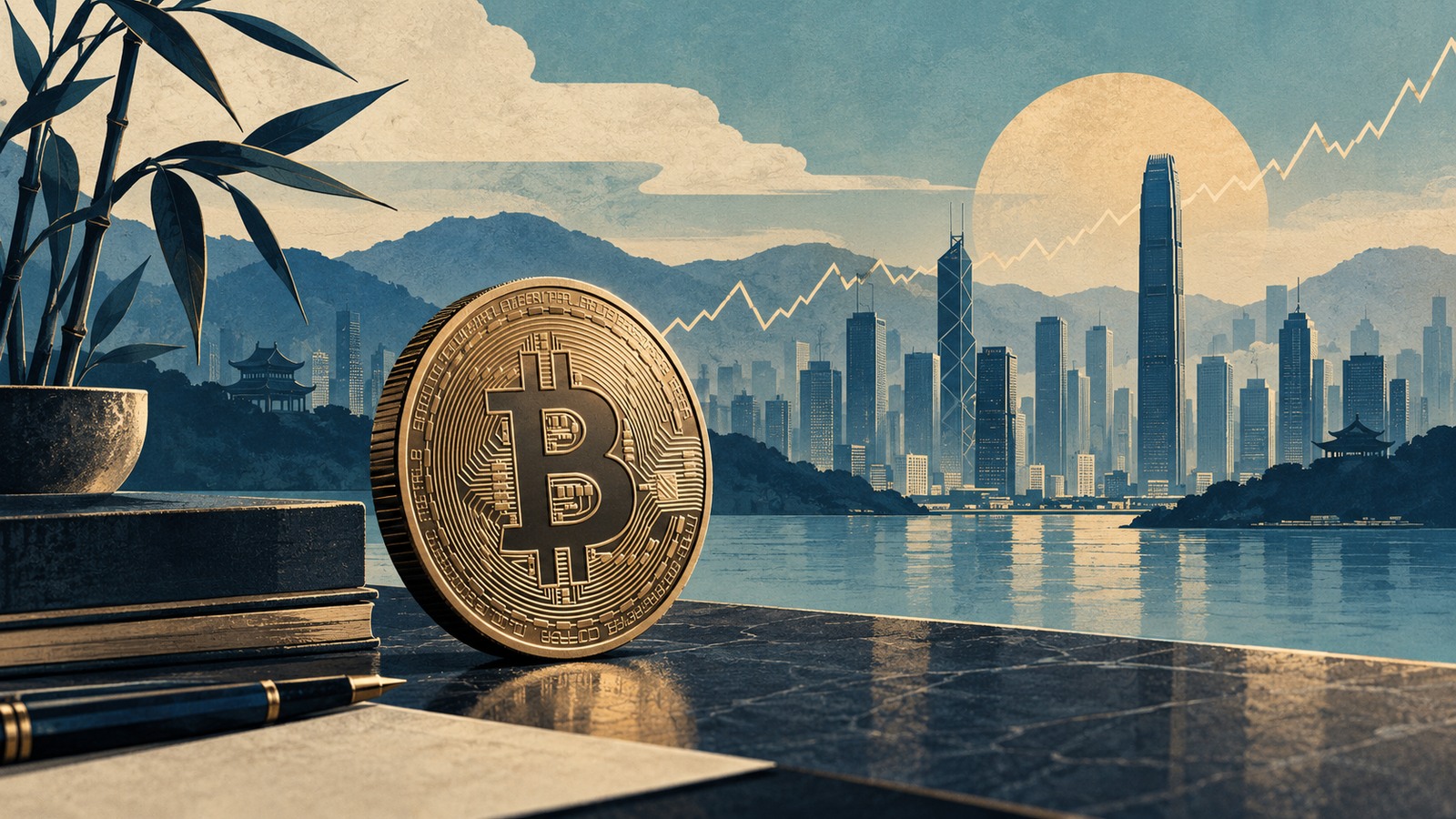 Ilustrație editorială originală despre CoinDesk: început de săptămână pe plus pentru Bitcoin și bursele asiatice