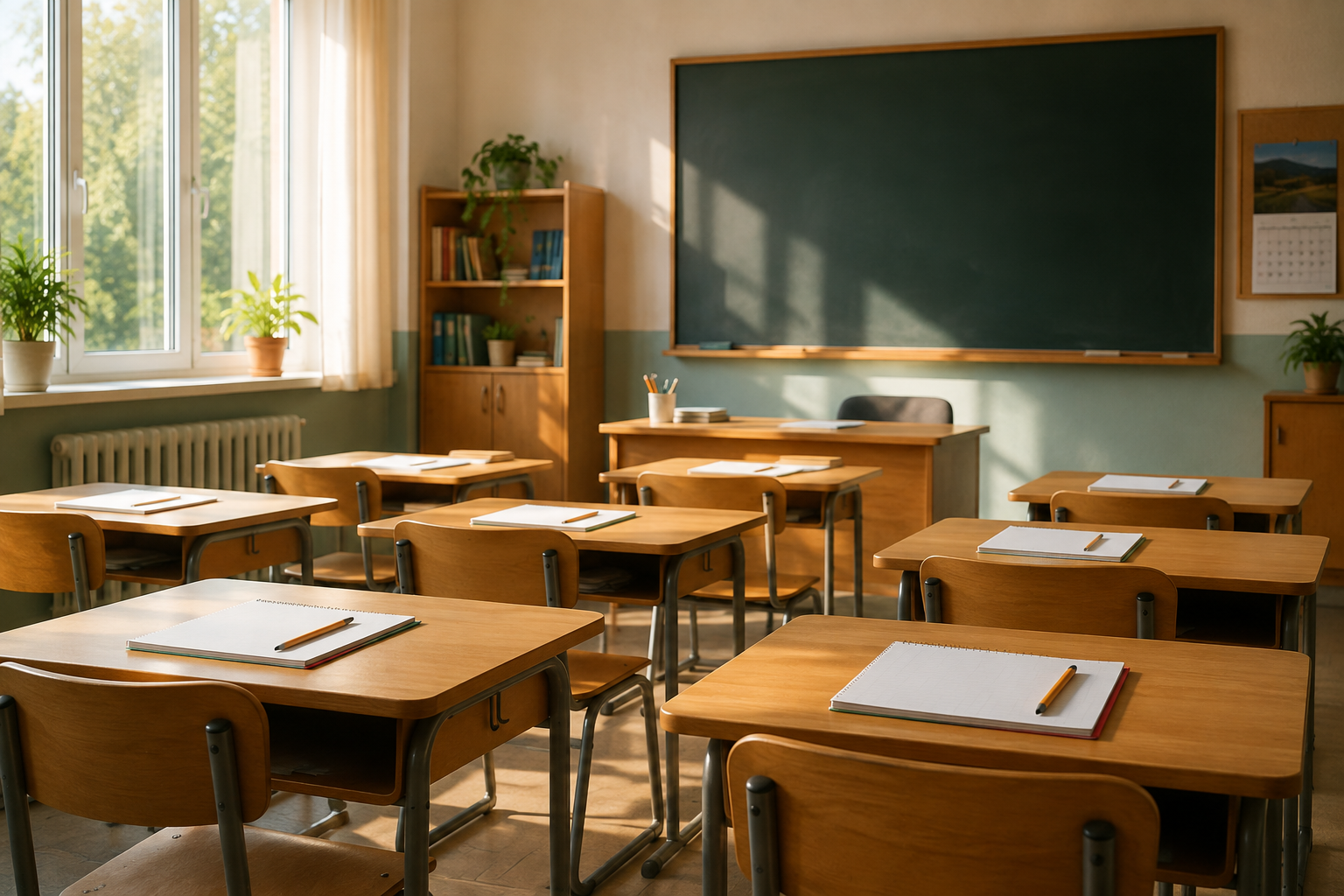 Sală de clasă pregătită pentru începerea școlii