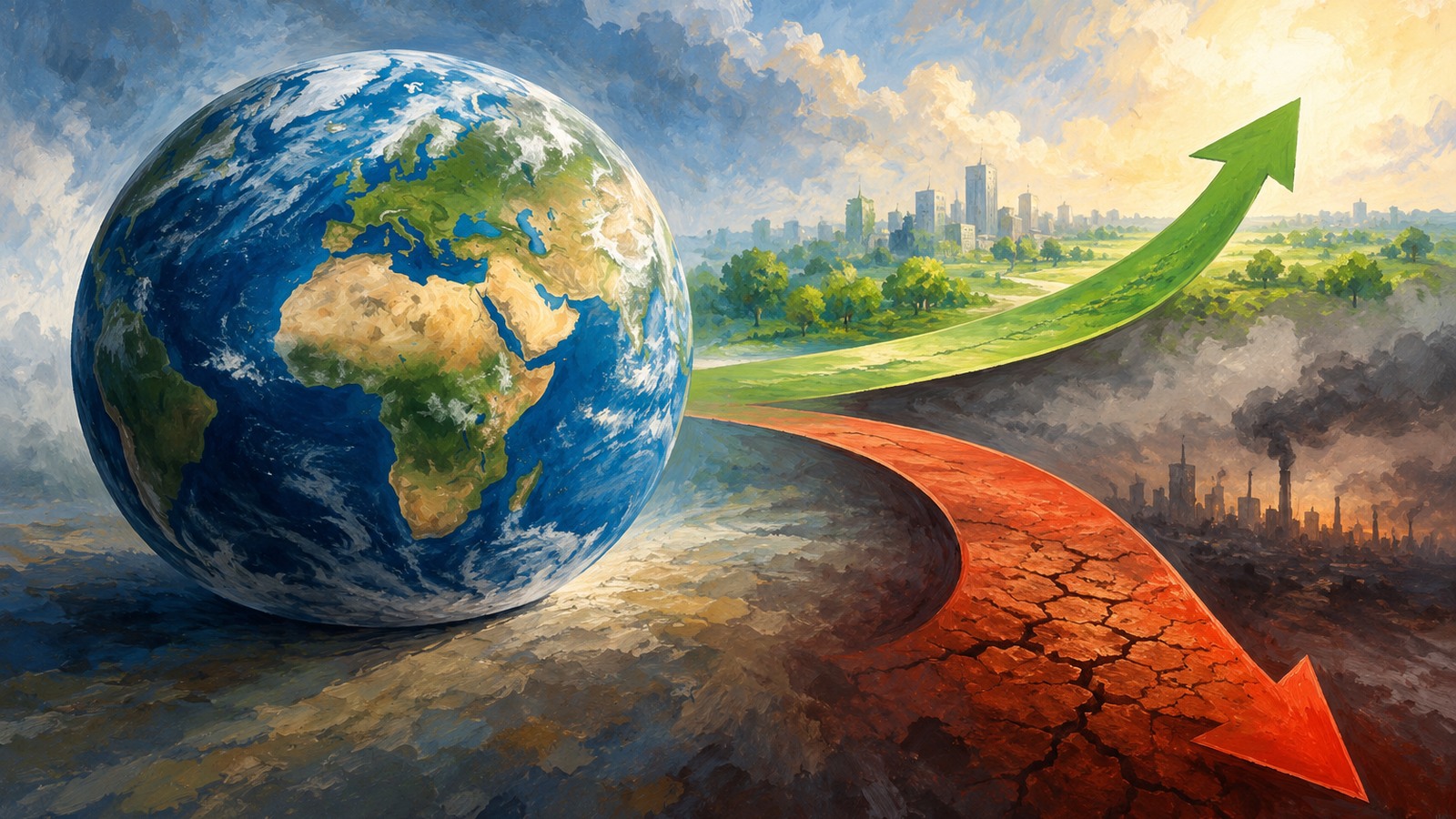 Ilustrație editorială originală despre UNEP compară scenarii de încălzire de 2,6 și 2,8 grade, în funcție de politicile climatice