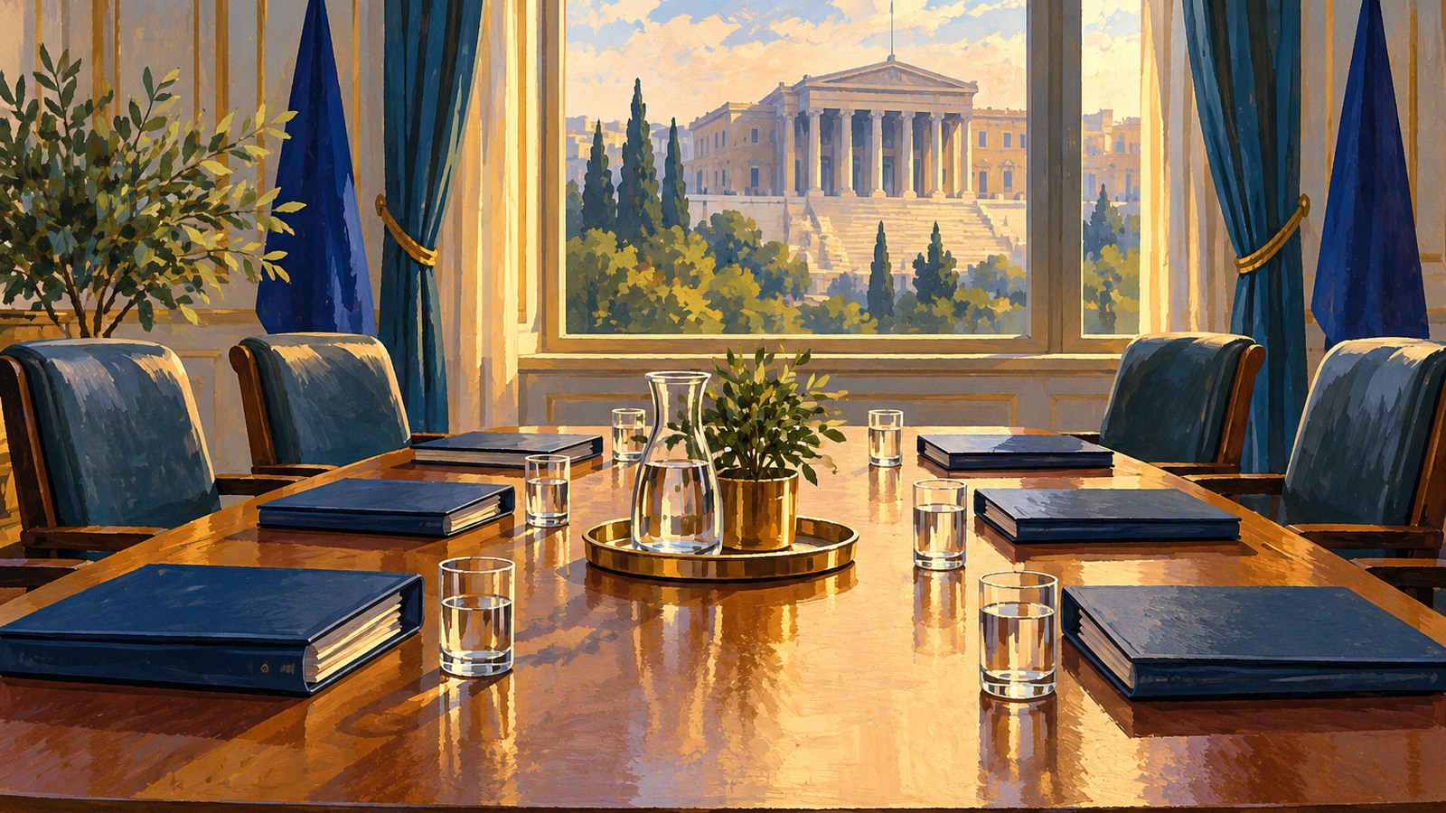 Ilustrație editorială originală despre Băsescu leagă stabilitatea cabinetului de înțelegerile politice și propune reducerea cheltuielilor