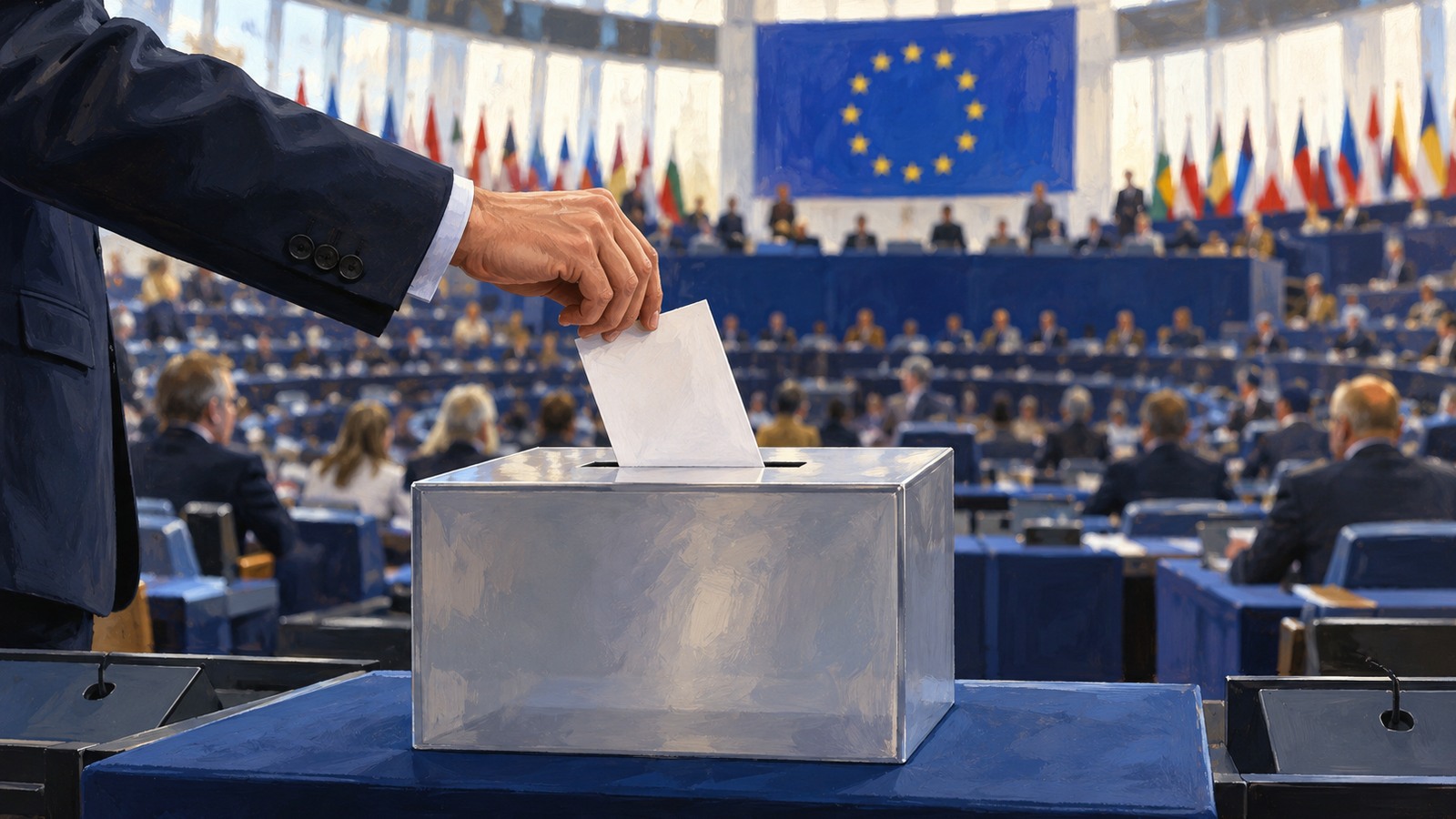 Ilustrație editorială originală despre USR anunță reconfirmarea lui Dan Barna în conducerea Renew Europe