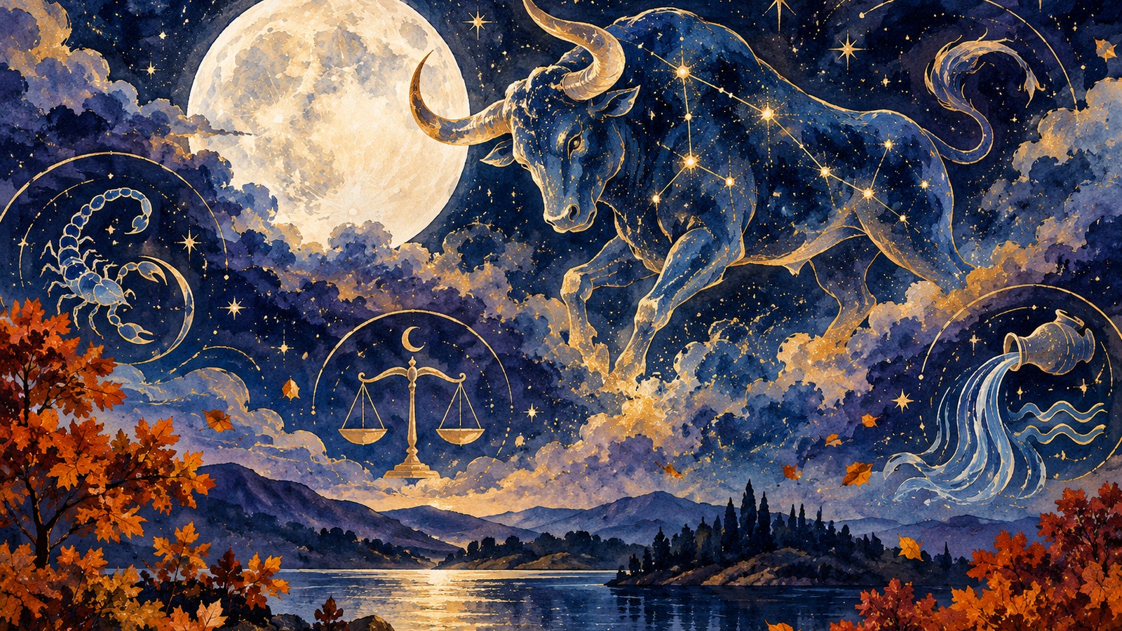 Ilustrație editorială originală despre Horoscop de divertisment: Antena 1 asociază Luna Plină din 26 octombrie cu patru zodii
