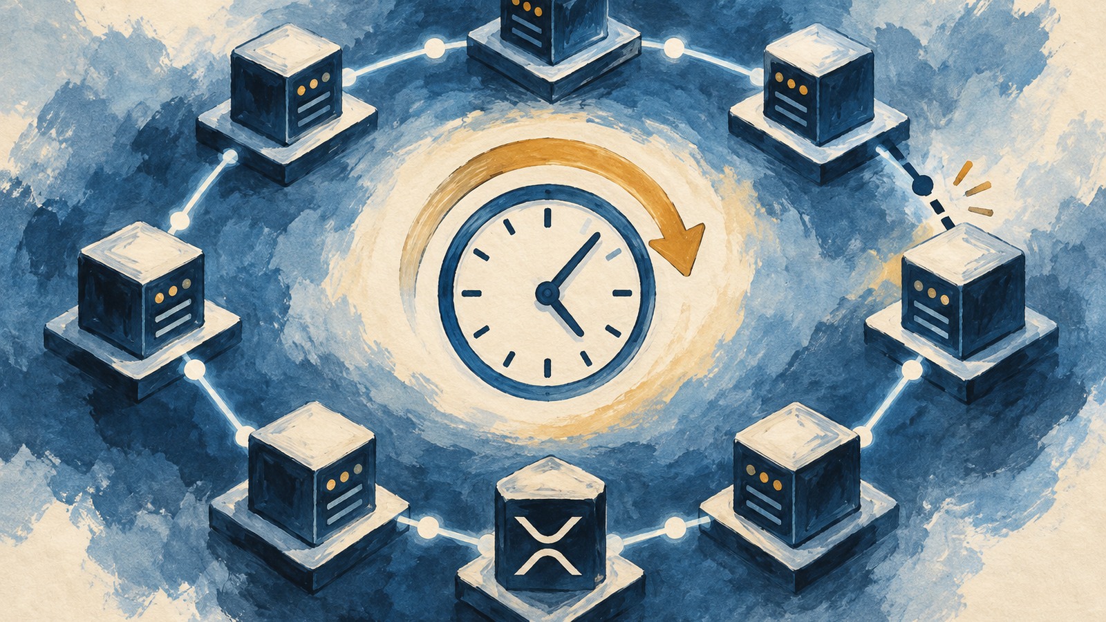 Ilustrație editorială originală despre XRP Ledger a resetat numărătoarea pentru un patch. Activarea se mută spre 4 noiembrie