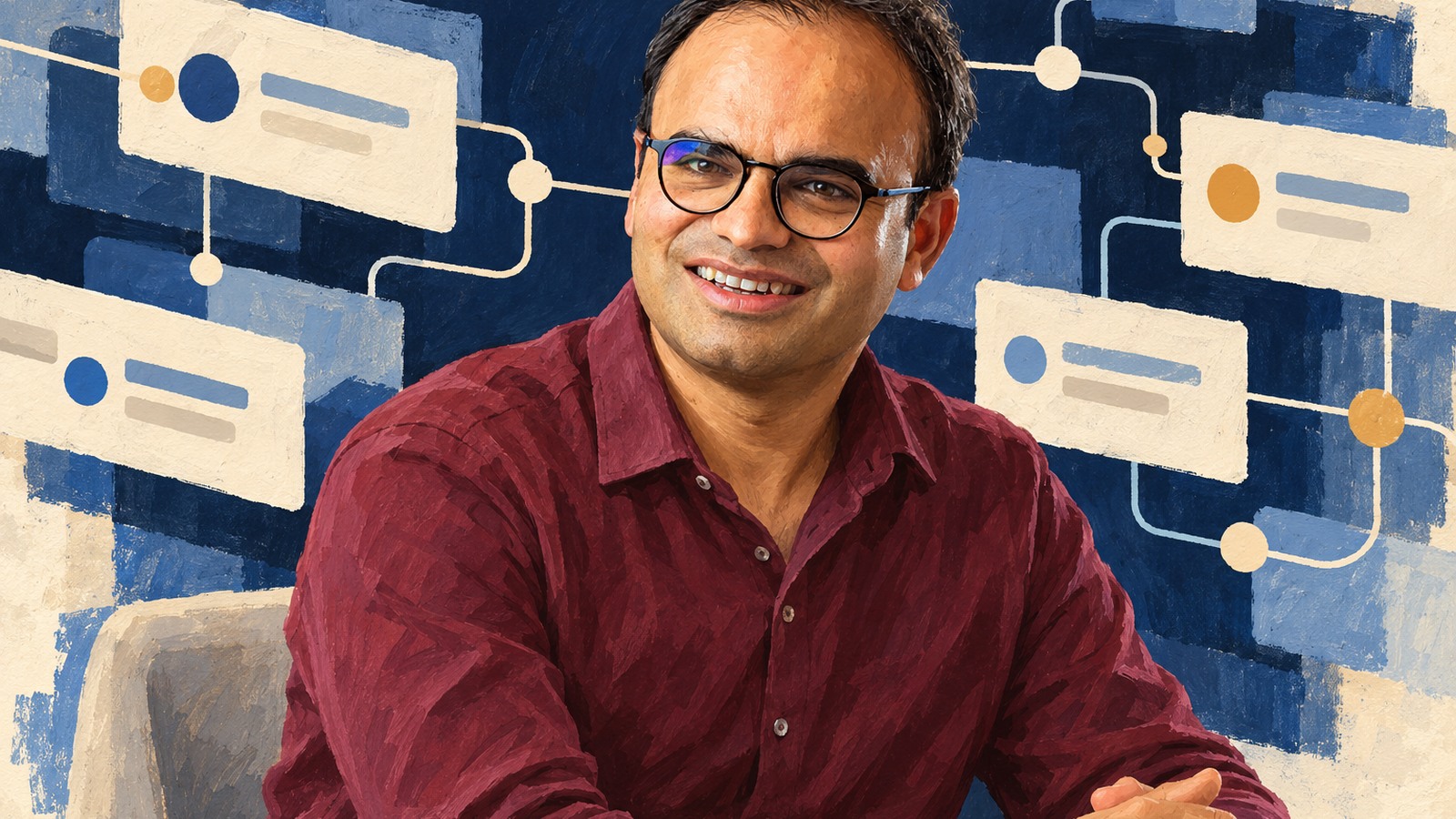 Ilustrație editorială originală despre Interviu comercial: Devavrat Shah susține că agenții AI au nevoie de contextul organizației