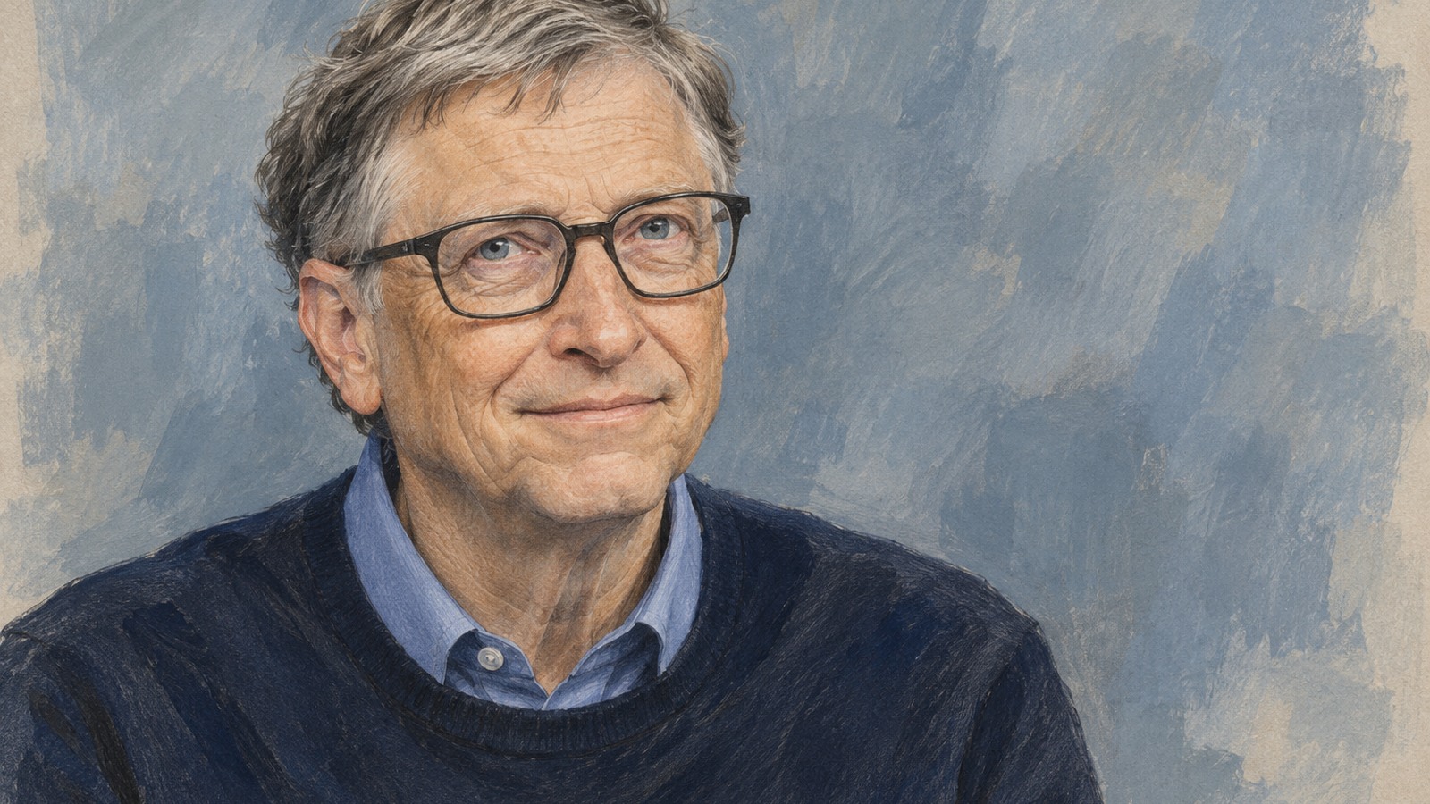 Ilustrație editorială originală despre Bill Gates vede o tranziție dificilă provocată de AI, în interviul acordat The Verge