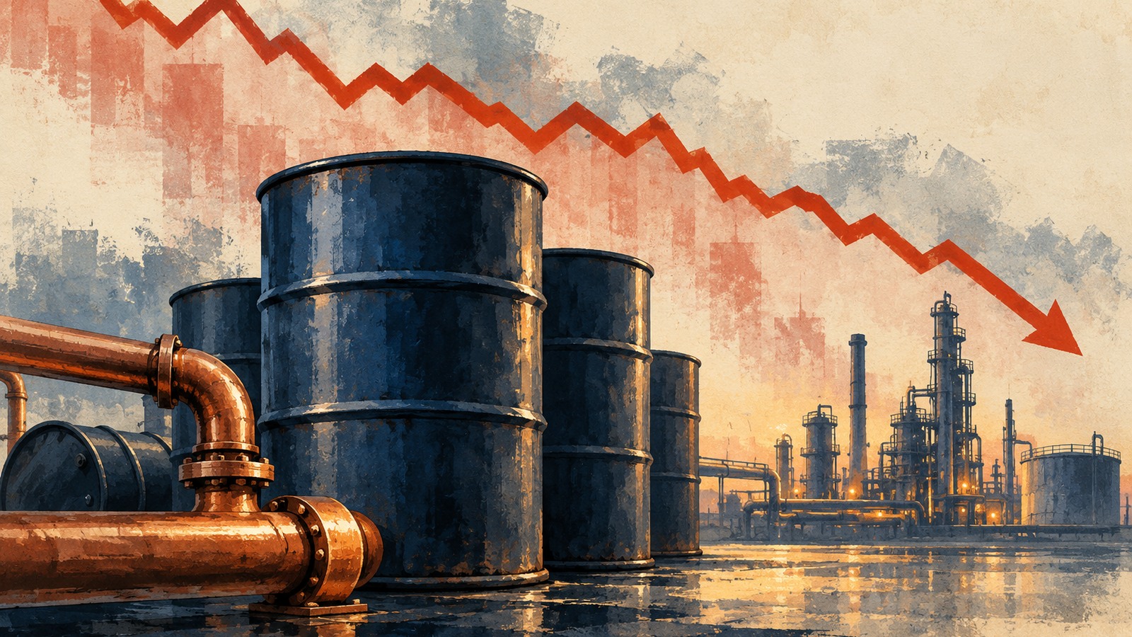 Ilustrație editorială originală despre Petrolul apasă accelerația, acțiunile tech frânează: tabloul piețelor de joi