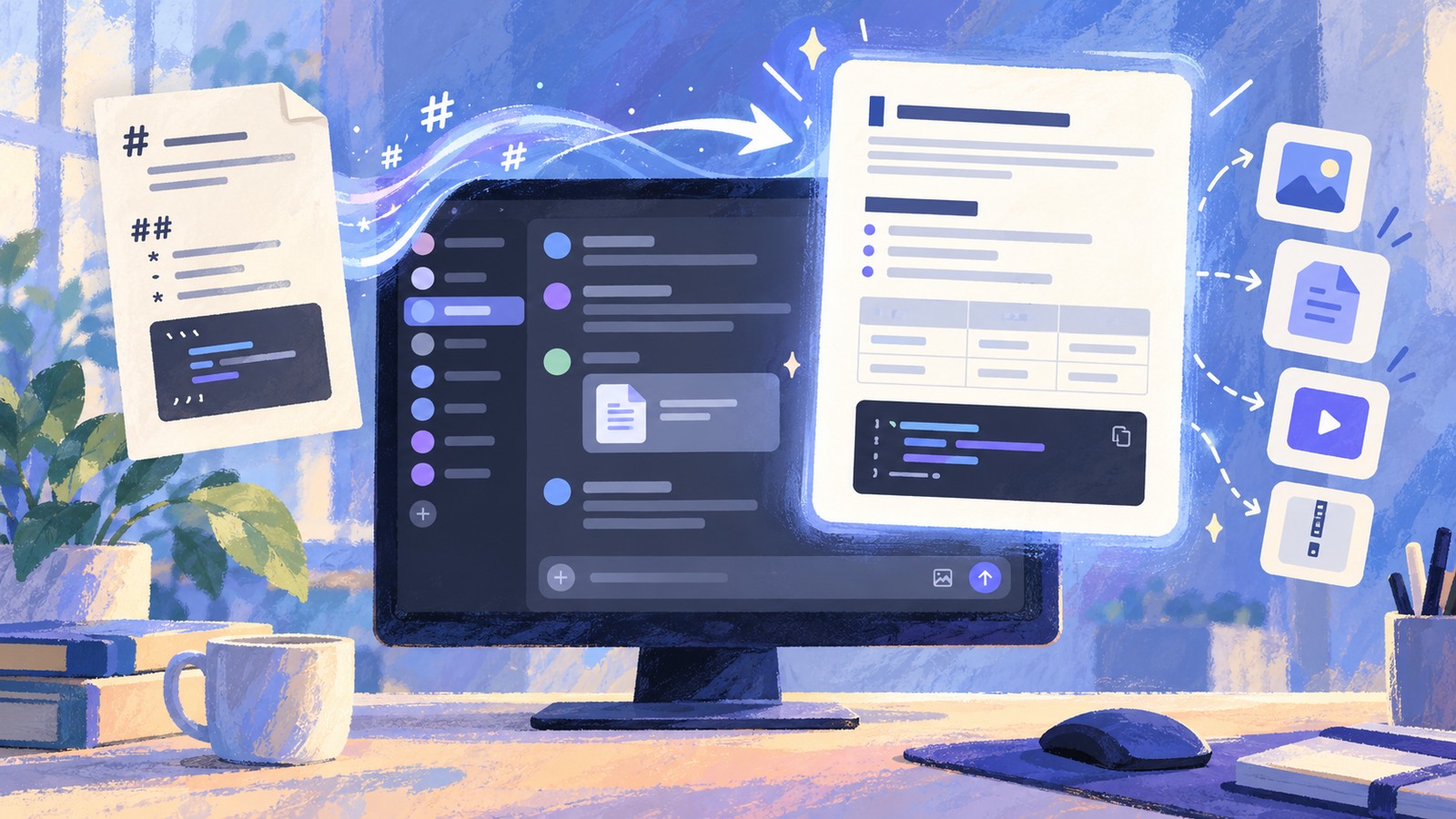 Ilustrație editorială originală despre Discord pune ordine în Markdown: mai puține simboluri, previzualizări mai clare