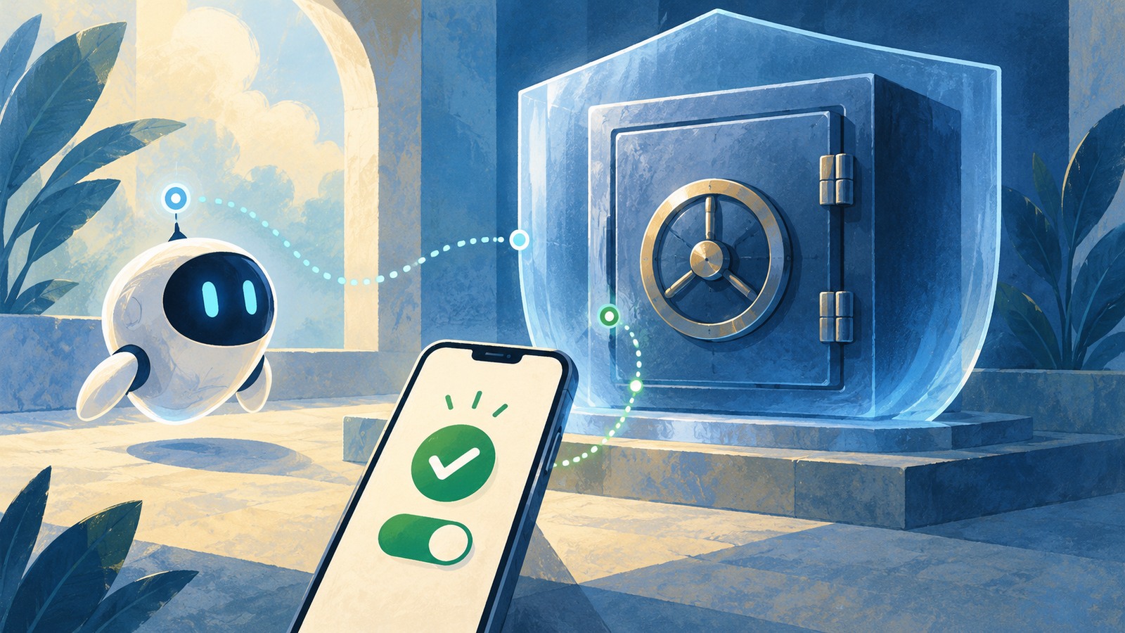 Ilustrație editorială originală despre Agentul AI poate primi acces, nu și parola: ce anunță 1Password