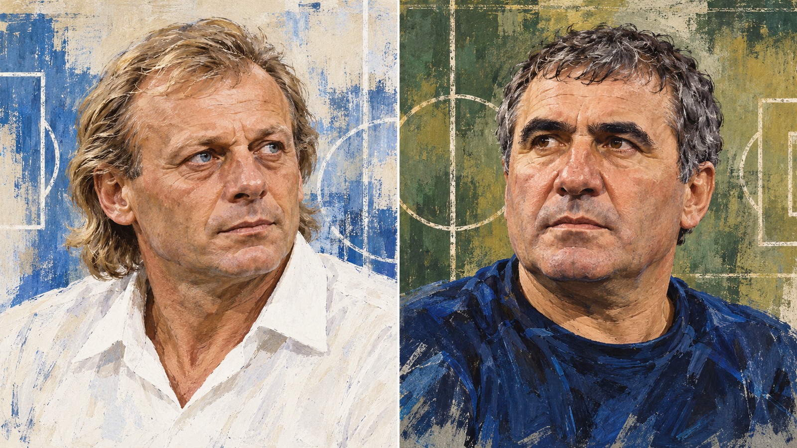 Ilustrație editorială originală despre Balaci sau Hagi? Adrian Florea compară forma de vârf, nu numărul trofeelor