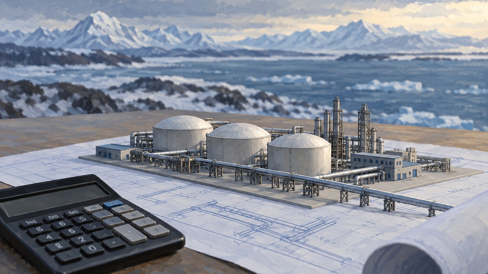 Ilustrație editorială originală despre Finanțarea Polar LNG, sub semnul întrebării: fostul șef invocă Novatek, compania susține că respectă legea