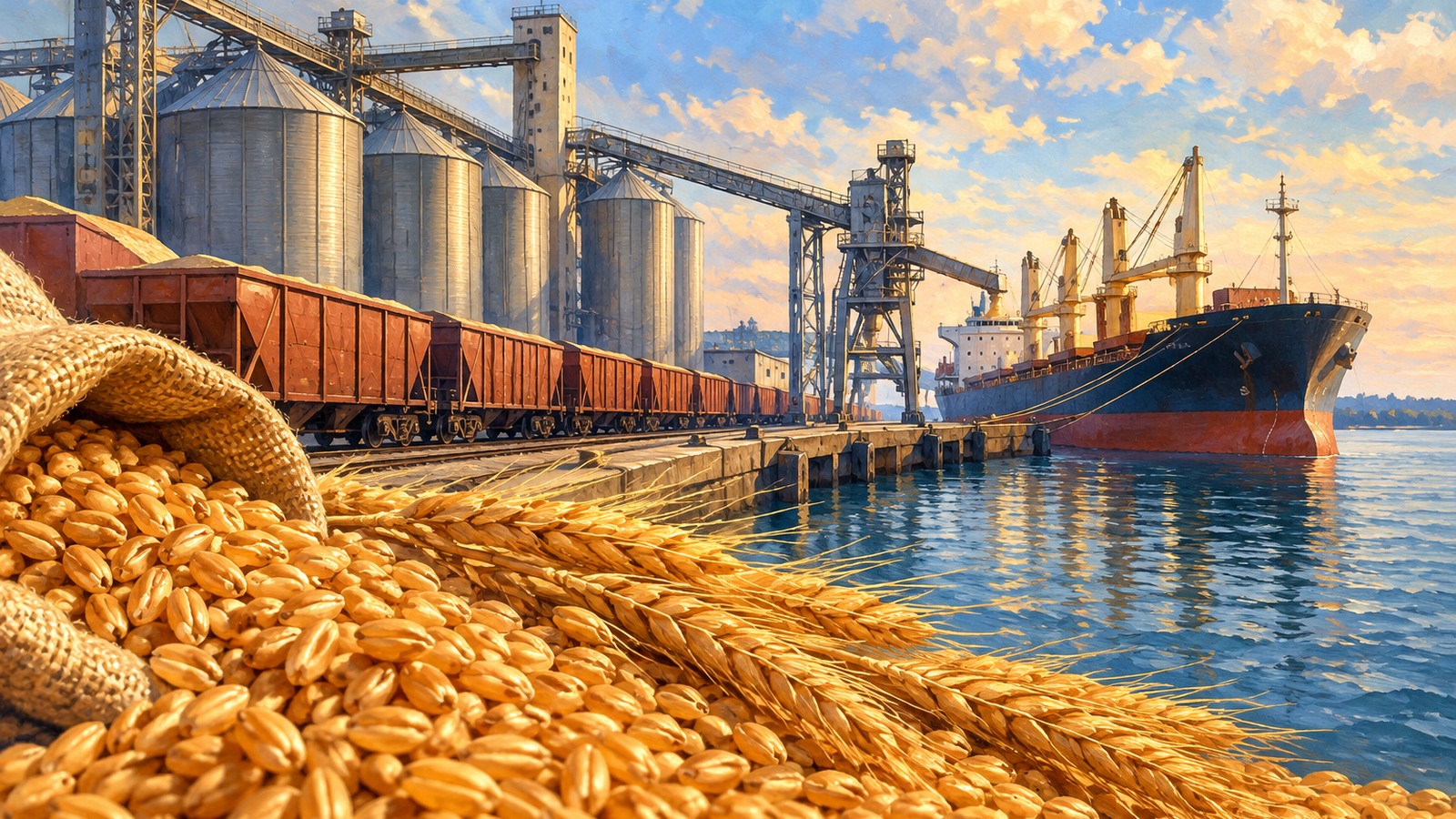 Ilustrație editorială originală despre Cerealele rusești ocolesc spre Baltică. Cele 65 de procente nu se referă numai la Letonia