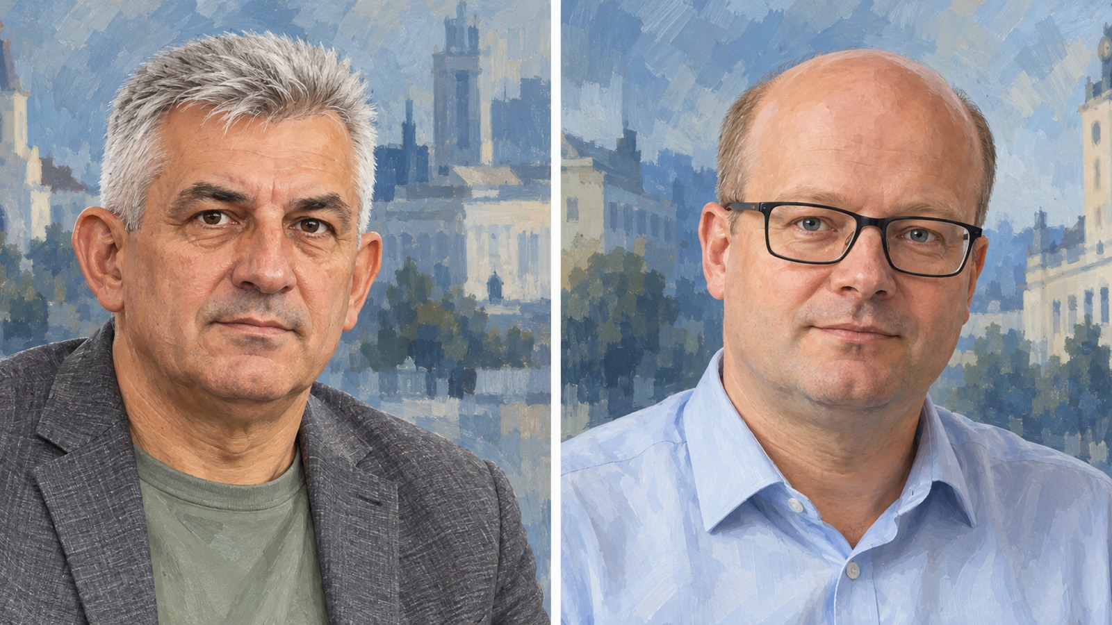 Ilustrație editorială originală despre Gheorghe Balazs îi cere primarului din Satu Mare explicații despre tricolor la marșul comemorativ
