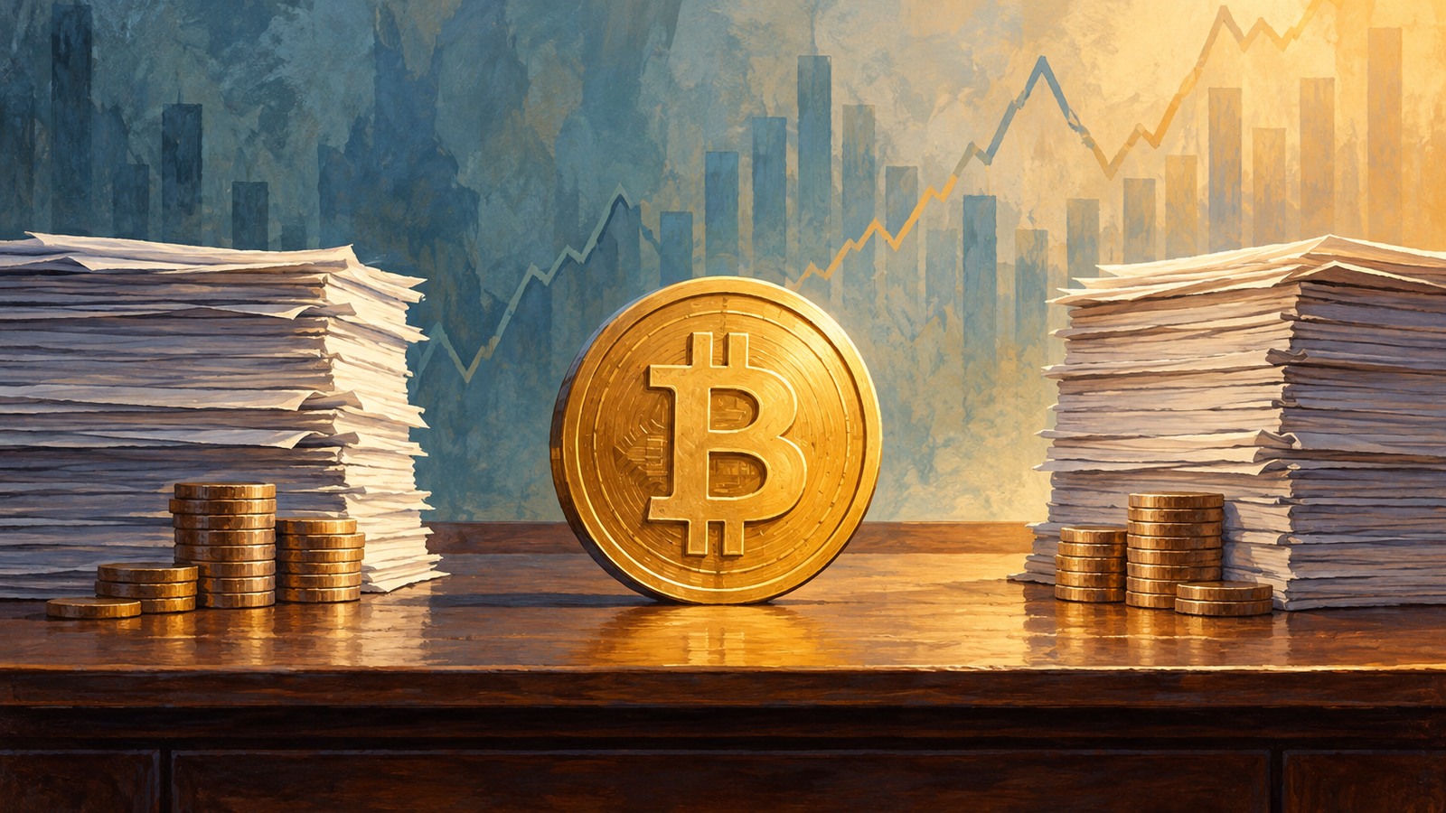 Ilustrație editorială originală despre Strategy și Strive: mai mult bitcoin cumpărat, dar și dividende de plătit