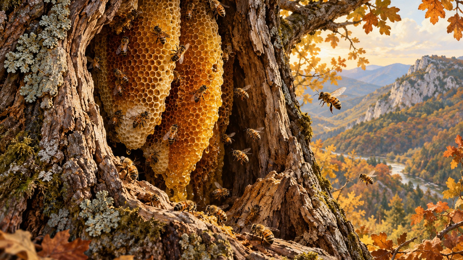 Ilustrație editorială originală despre Lemne pentru iarnă, cu surpriză în trunchi: un stup natural descoperit în Zlatibor