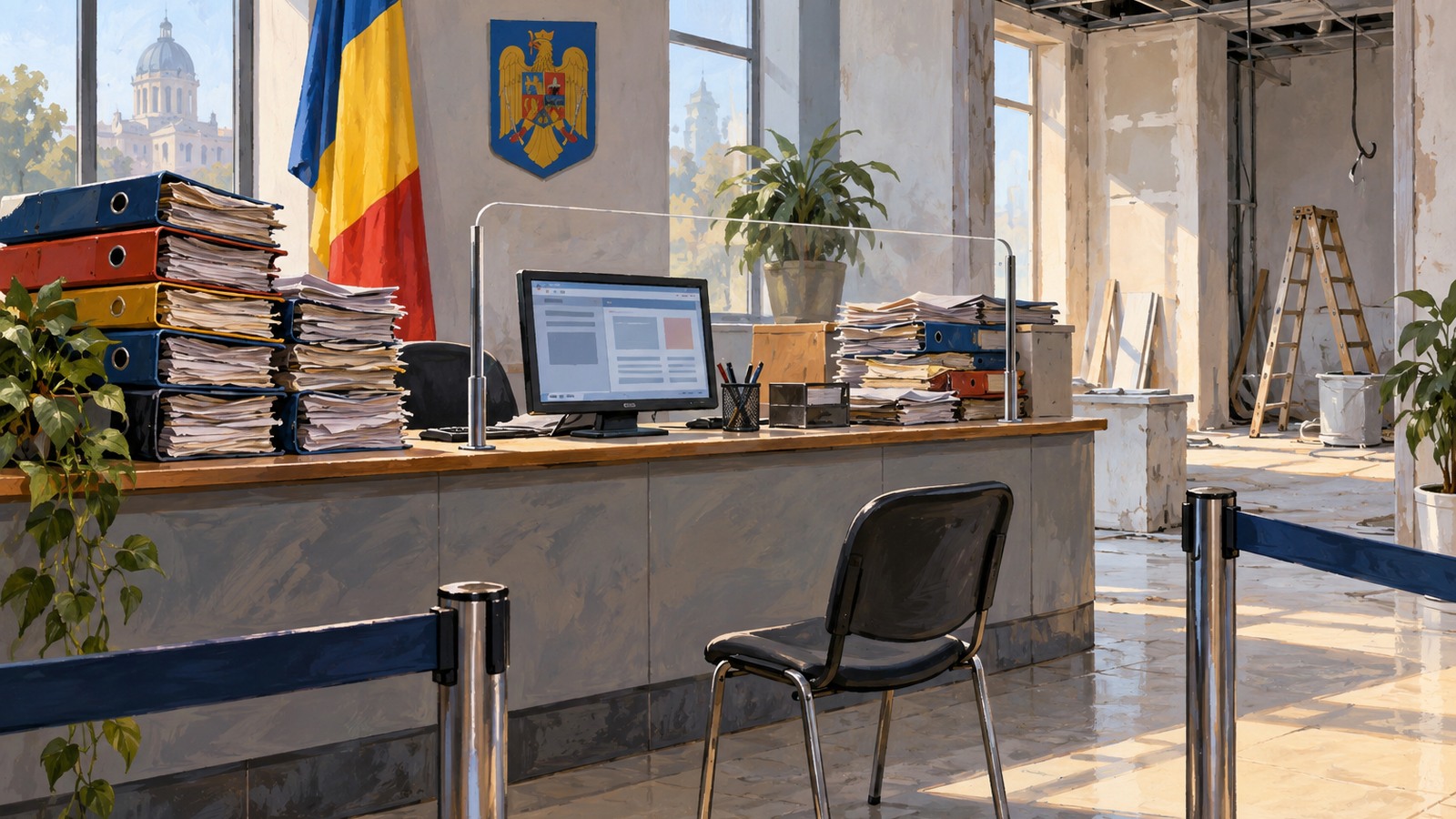 Ilustrație editorială originală despre Statul primește nota de la propriii angajați: șapte din zece respondenți reclamă risipa banilor publici