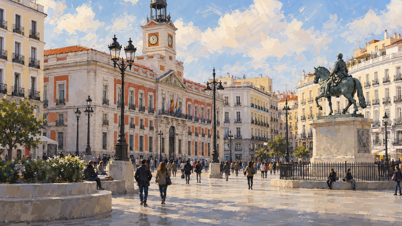 Ilustrație editorială originală despre Corturi în Puerta del Sol: protestul pentru locuințe ajunge în centrul Madridului