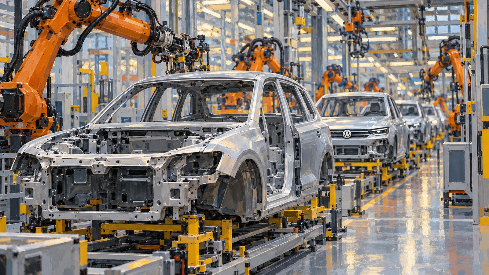 Ilustrație editorială originală despre Ultimatum la Volkswagen: IG Metall cere retragerea denunțării acordurilor salariale, cu greve posibile din ianuarie