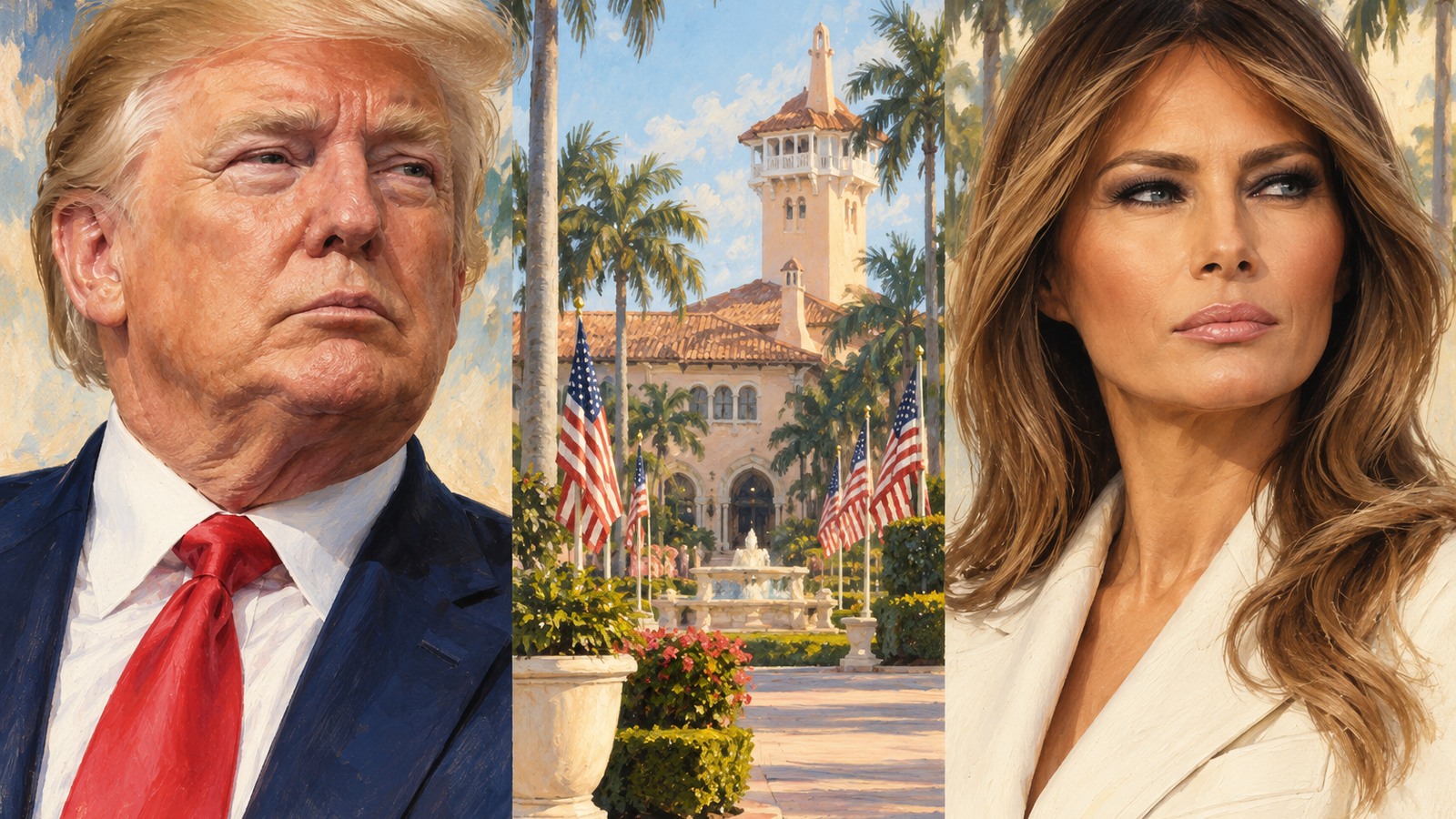 Ilustrație editorială originală despre Trump votează anticipat la Palm Beach, după criticile aduse aceleiași metode