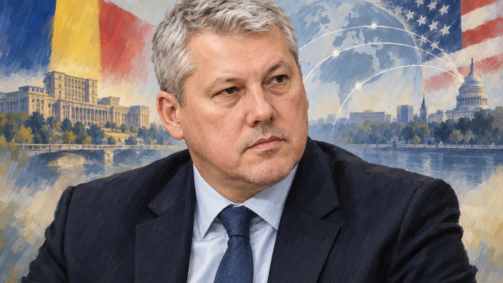 Ilustrație editorială originală despre Predoiu leagă investițiile americane de securitatea României și cere deblocarea proiectelor mari