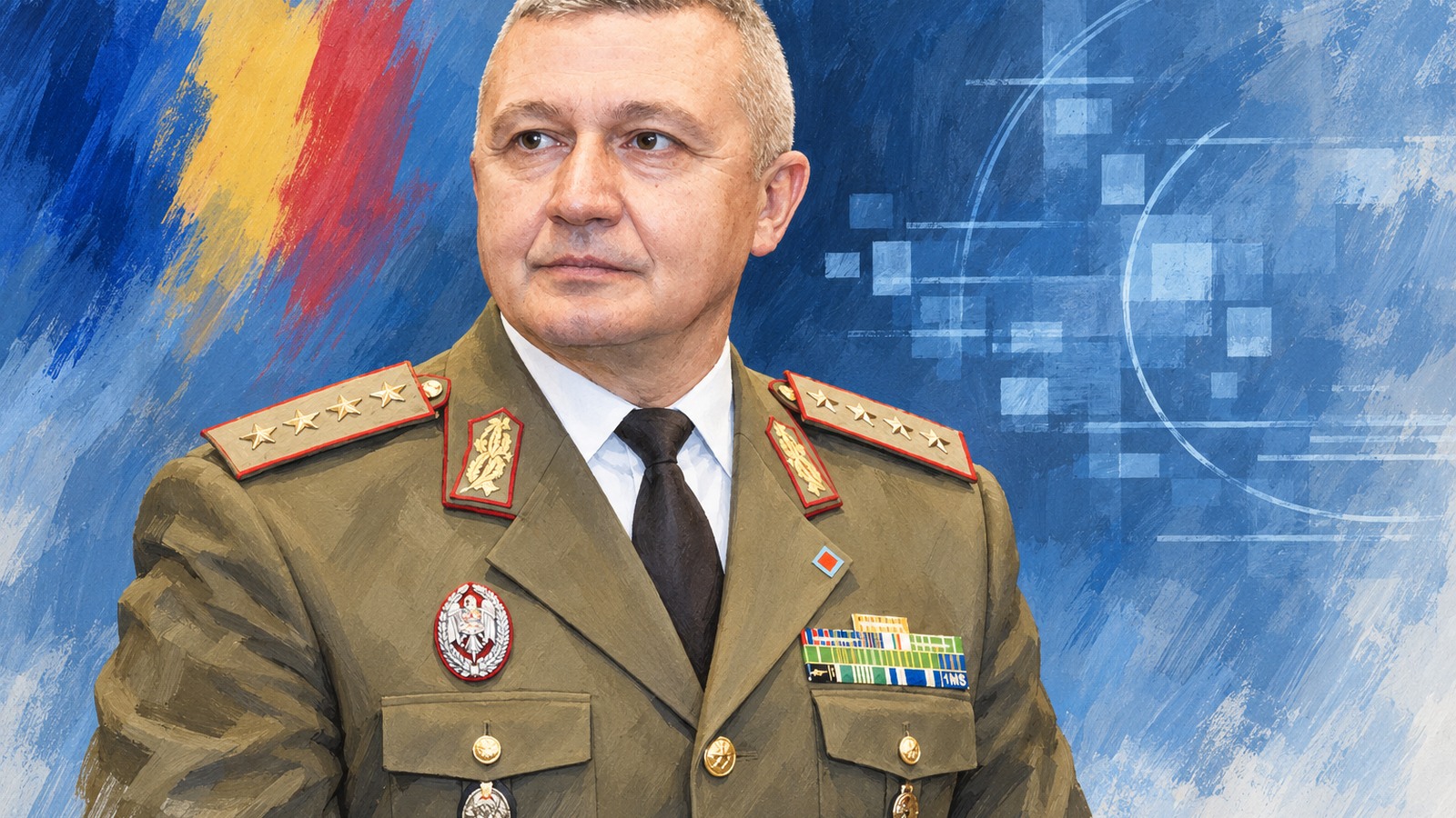 Ilustrație editorială originală despre MApN dezminte „alerta națională”: declarații vechi ale generalului Vlad circulă ca avertismente noi