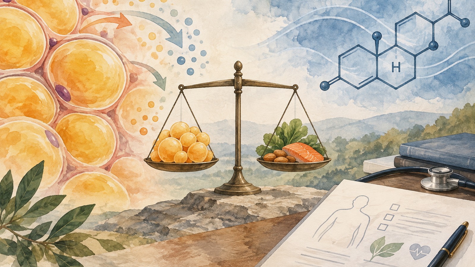 Ilustrație editorială originală despre Obezitatea și testosteronul: când lipsa energiei merită o evaluare medicală
