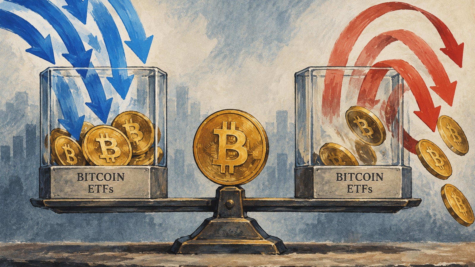 Ilustrație editorială originală despre ETF-urile Bitcoin încheie săptămâna pe plus, după două zile care au ros avansul