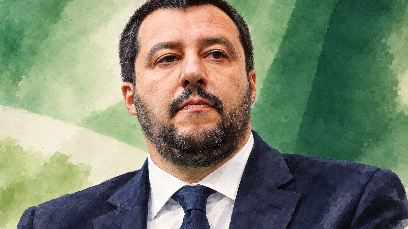 Ilustrație editorială originală despre Salvini rămâne la conducerea Ligii și cere oprirea ajutorului pentru Ucraina. Decizia Italiei nu este anunțată