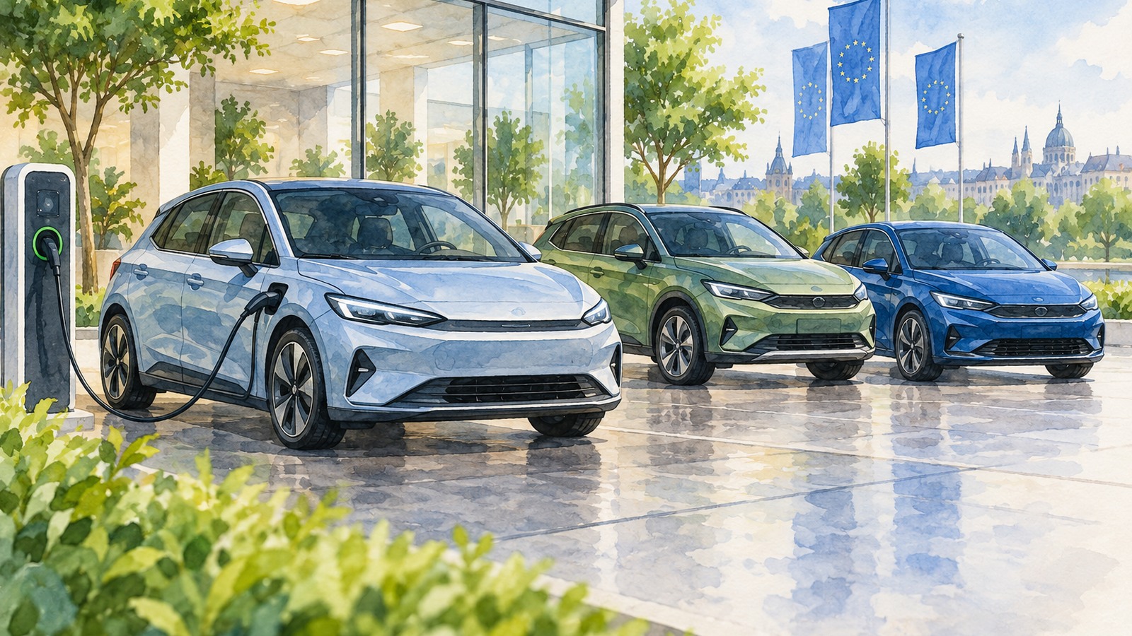 Ilustrație editorială originală despre Hybridele conduc înmatriculările, electricele cresc rapid. Două cifre diferite pentru piața europeană