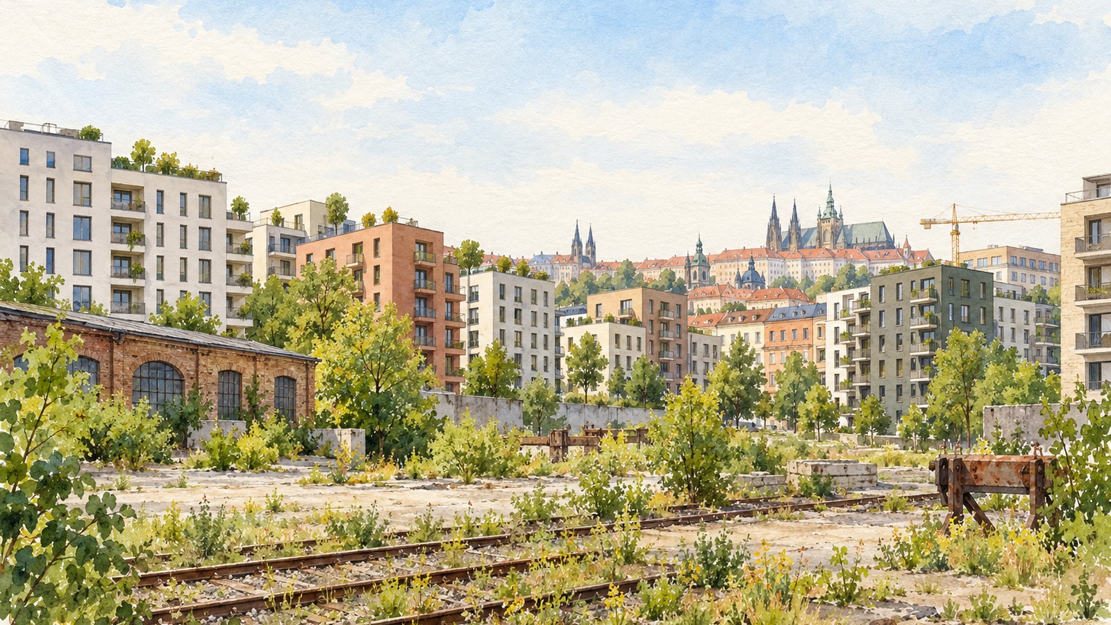 Ilustrație editorială originală despre Praga pregătește cartiere pe foste terenuri industriale. Investițiile anunțate nu garantează locuințe ieftine
